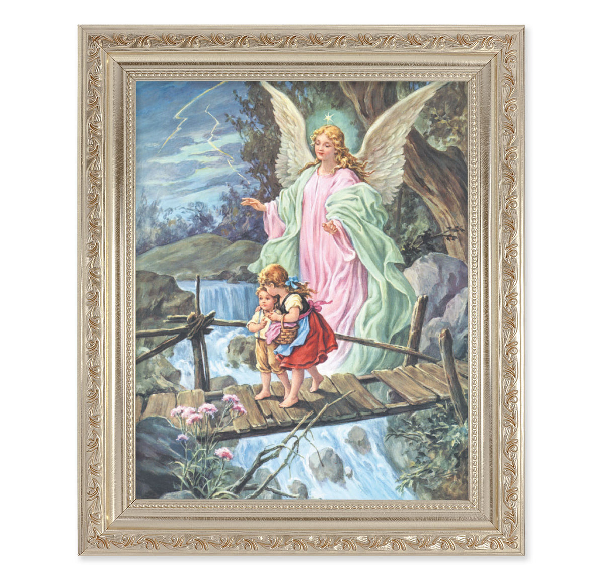 Guardian Angel Antique Silver Framed Art