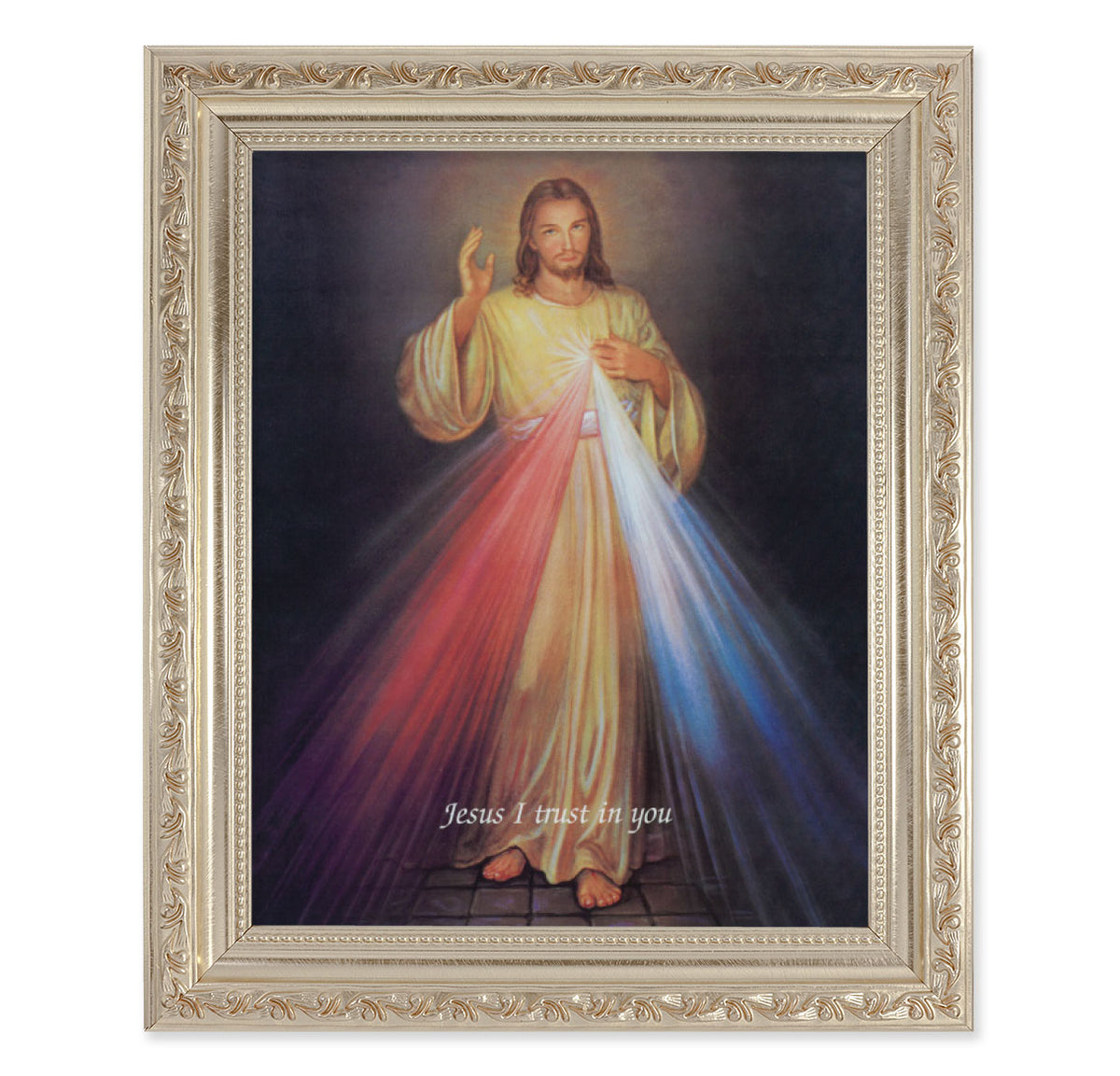 Divine Mercy Antique Silver Framed Art