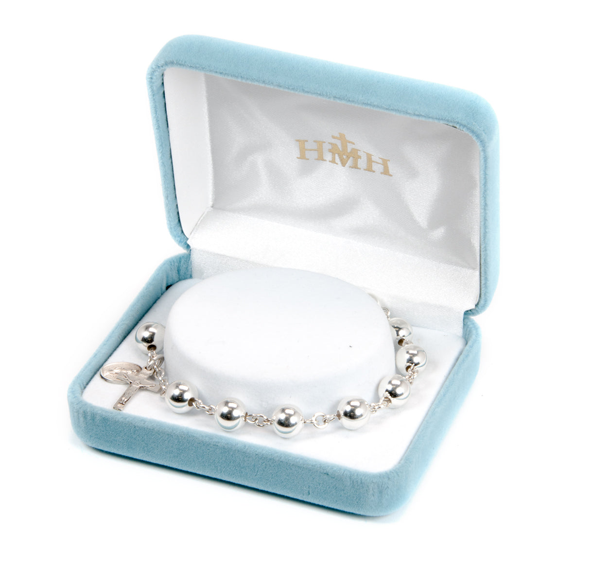 High Polished Round Sterling Silver Rosary Bracelet