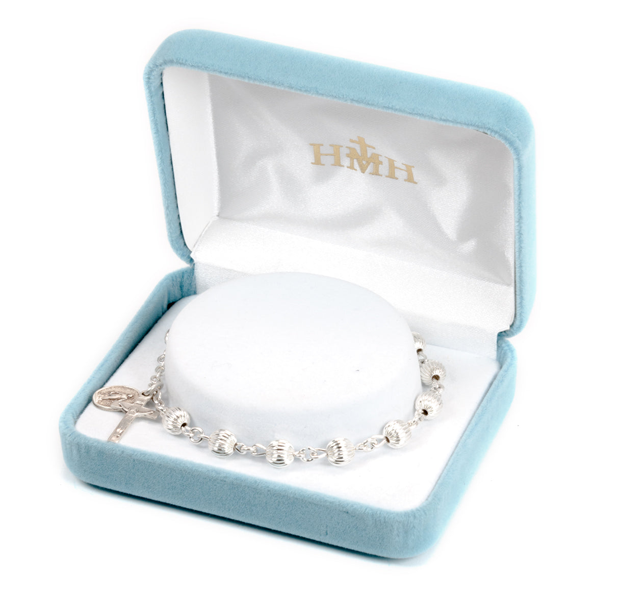 Corrugated Embossed Round Sterling Silver Rosary Bracelet