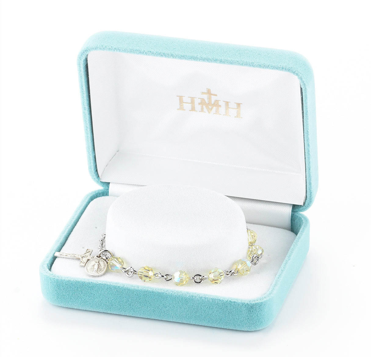 Sterling Silver Rosary Bracelet Created with 6mm Jonquil Finest Austrian Crystal Round Beads by HMH