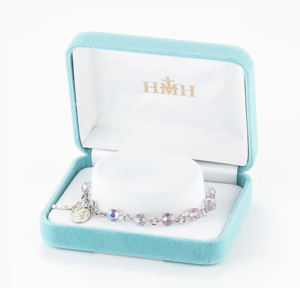 Sterling Silver Rosary Bracelet Created with 6mm Light Amethyst Finest Austrian Crystal Round Beads by HMH