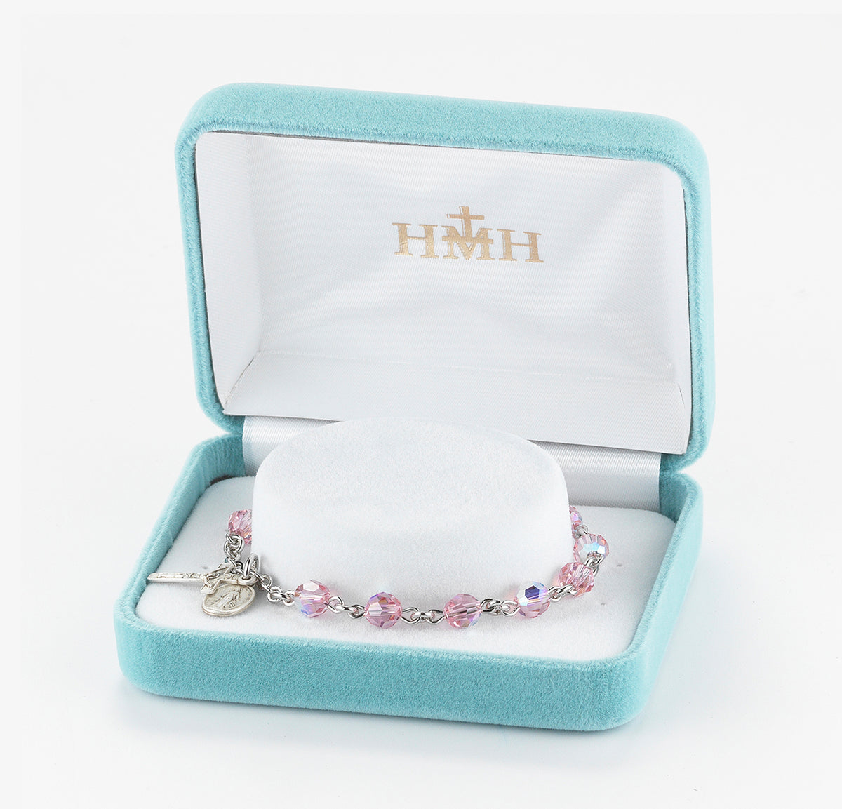 Sterling Silver Rosary Bracelet Created with 6mm Light Amethyst Finest Austrian Crystal Round Beads by HMH