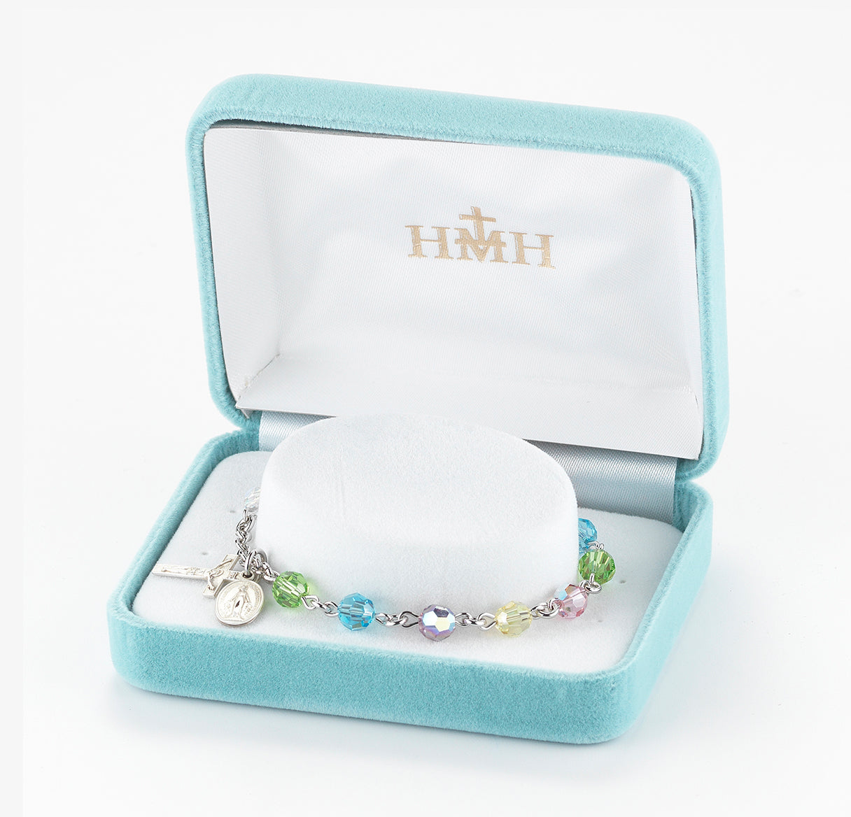 Sterling Silver Rosary Bracelet Created with 6mm Multi-Color Finest Austrian Crystal Round Beads by HMH