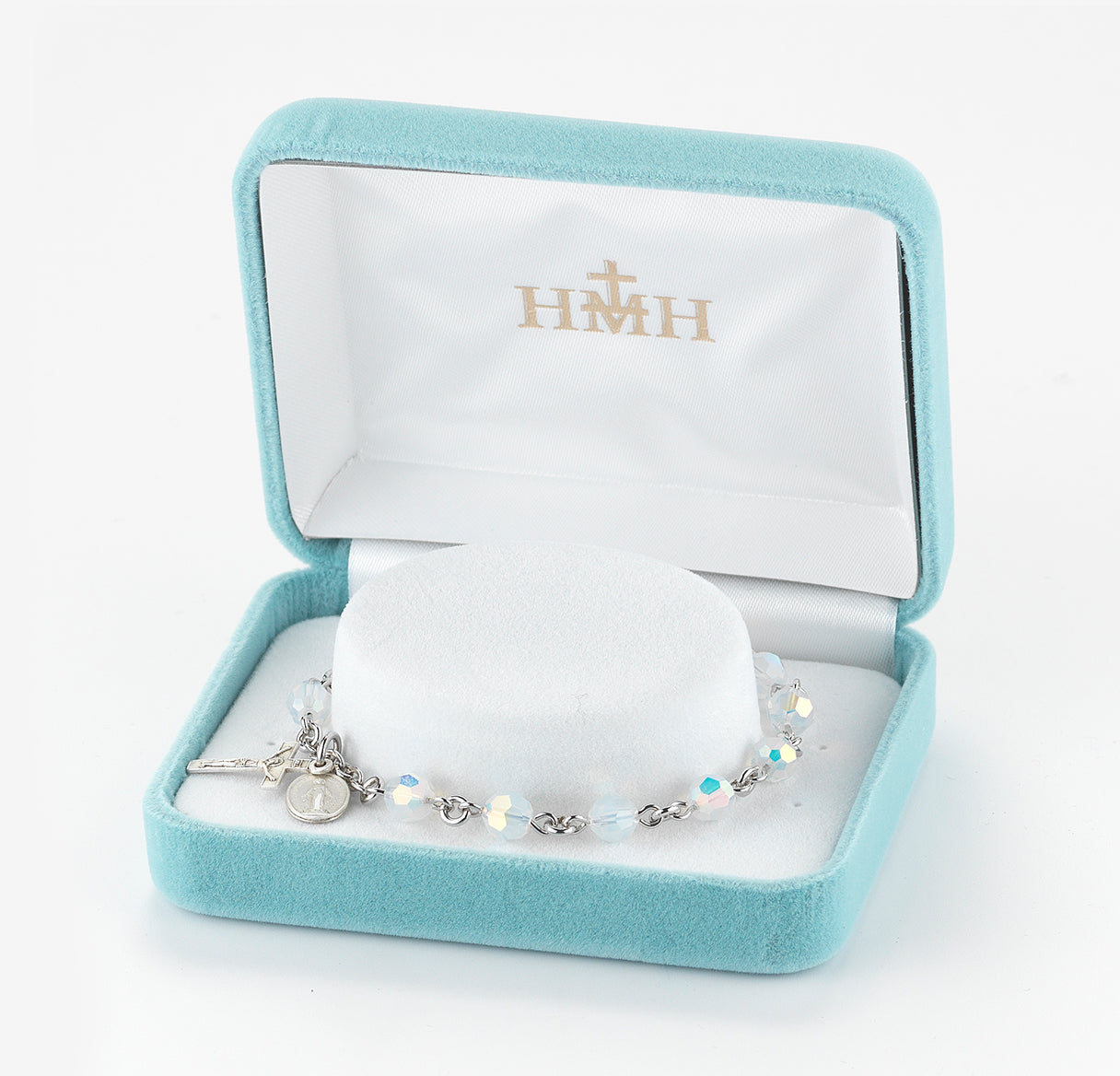 Sterling Silver Rosary Bracelet Created with 6mm Opal Finest Austrian Crystal Round Beads by HMH