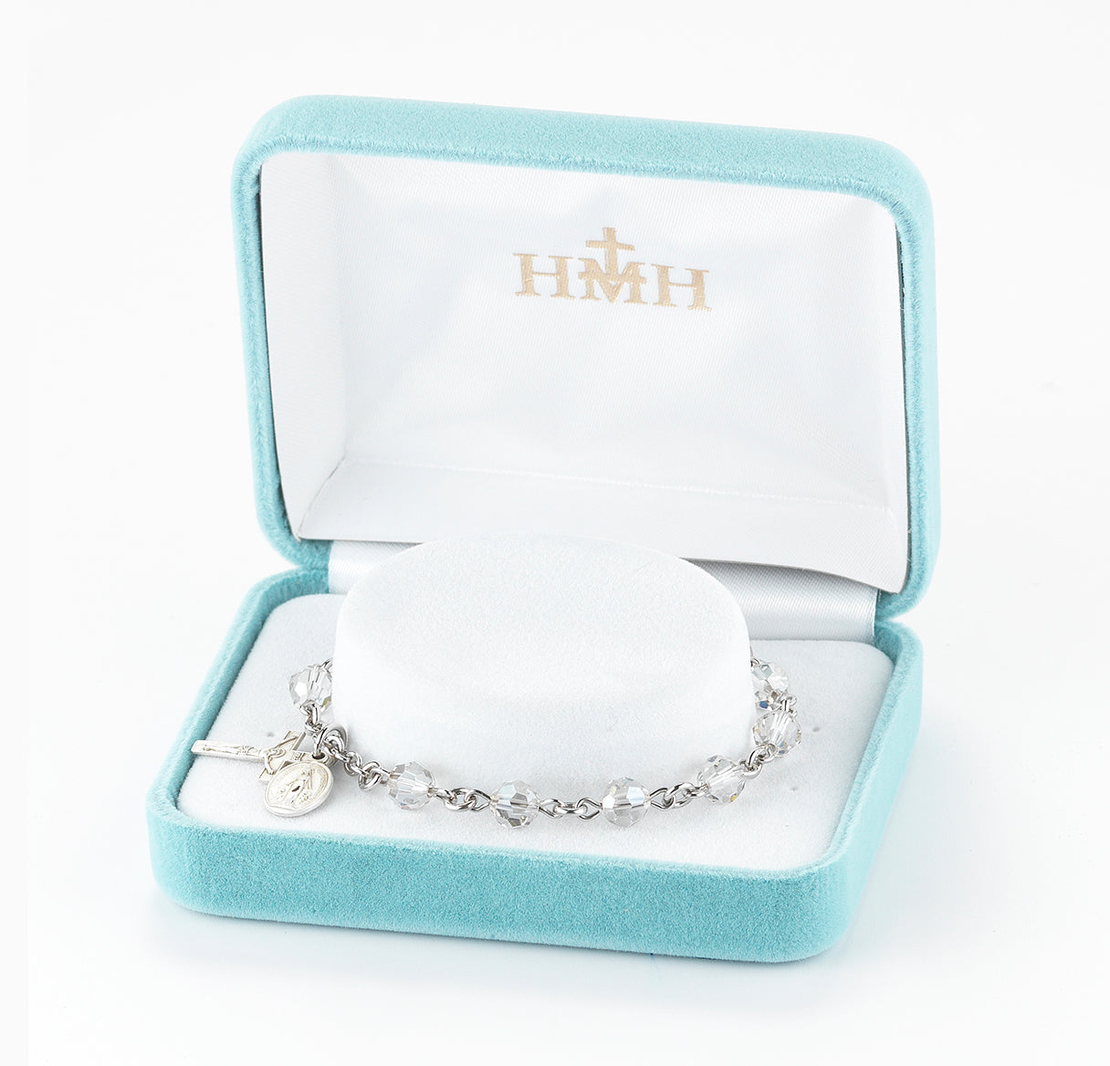 Sterling Silver Rosary Bracelet Created with 6mm Smoked Finest Austrian Crystal Round Beads by HMH