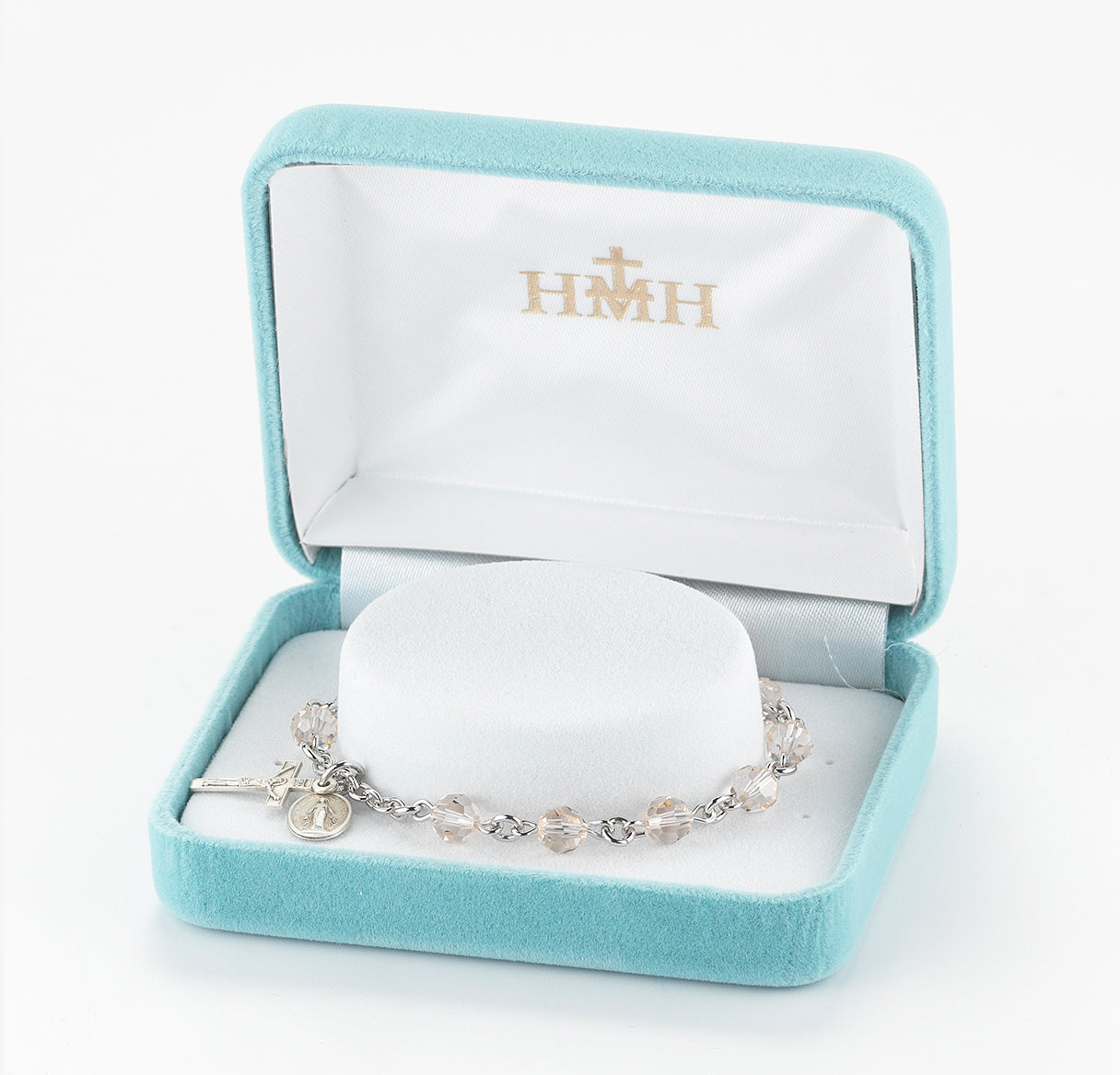 Sterling Silver Rosary Bracelet Created with 6mm Silk Finest Austrian Crystal Round Beads by HMH