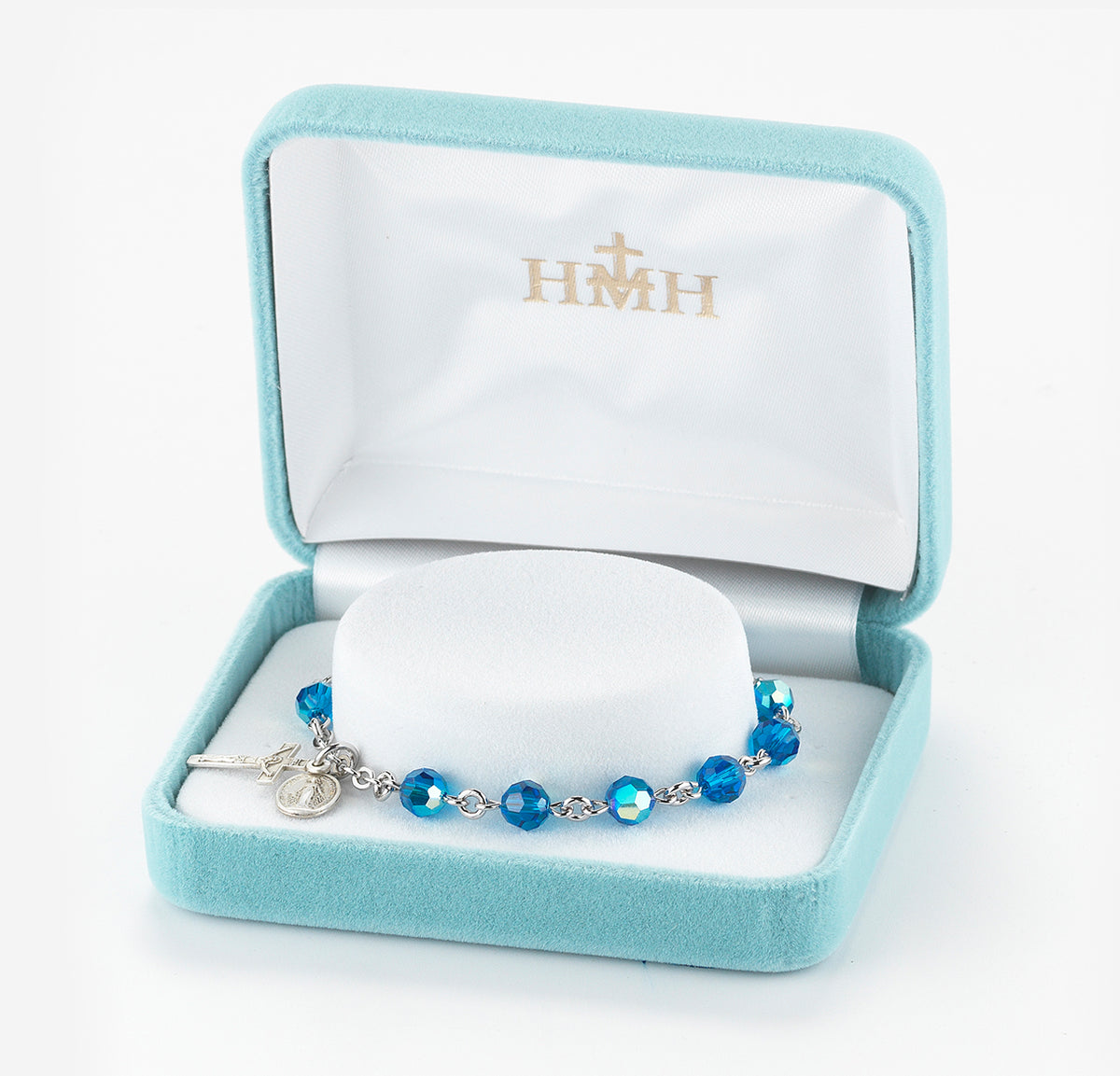 Sterling Silver Rosary Bracelet Created with 6mm Silk Finest Austrian Crystal Round Beads by HMH