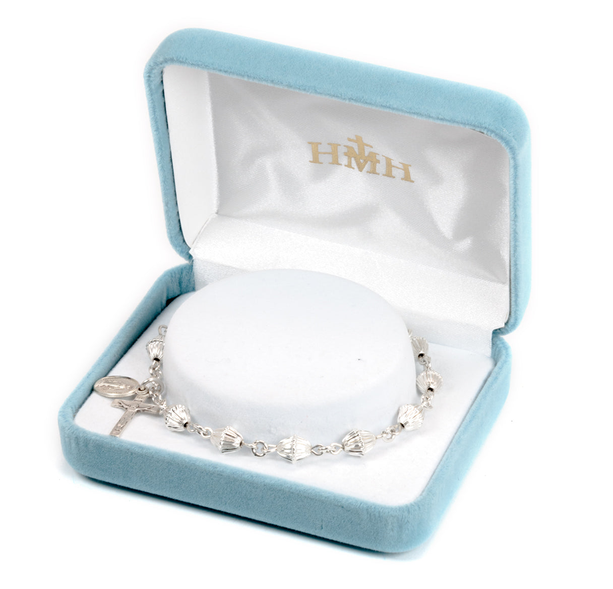 Bicone Corrugated Sterling Silver Rosary Bracelet