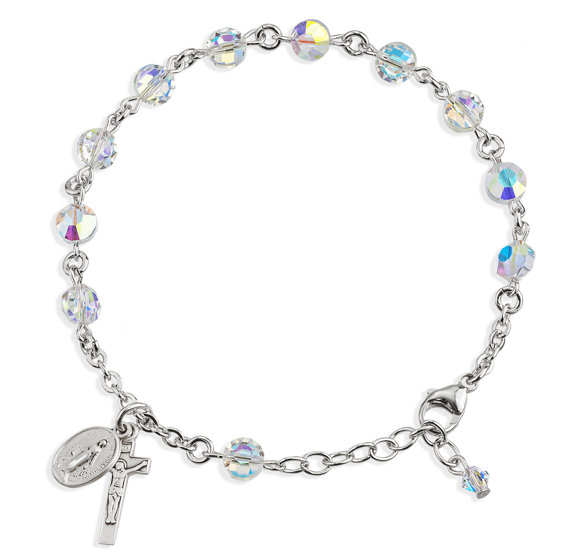 Saint Benedict Round Sterling Silver Rosary Bracelet
