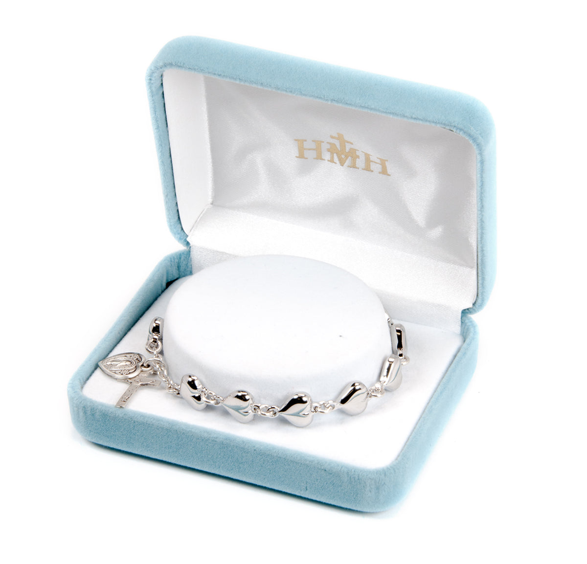 Sterling Silver Rosary Bracelet Created with 6mm Aurora Borealis Finest Austrian Crystal Multi-Faceted Beads by HMH