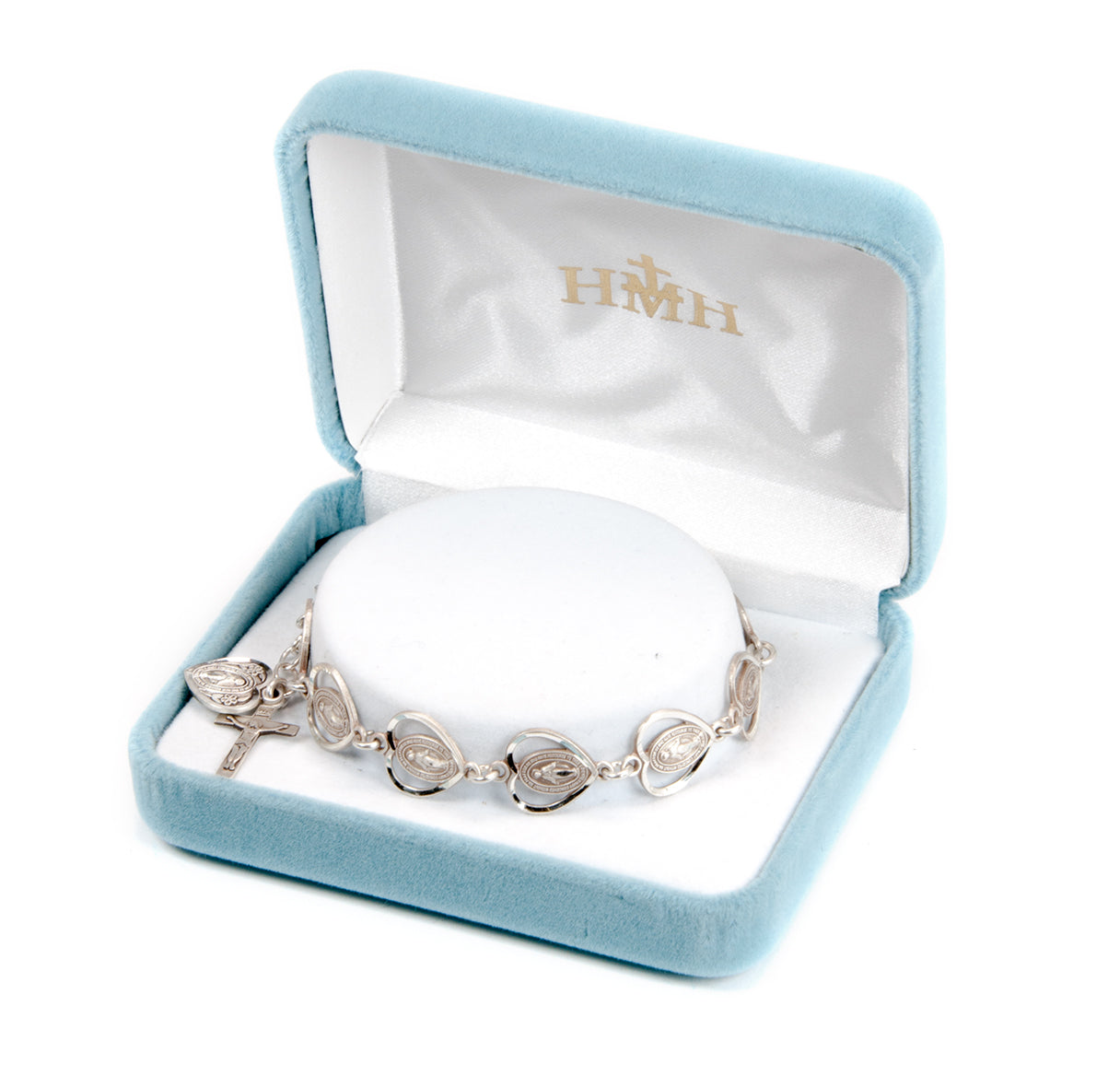 Pierced Miraculous Medal Heart Sterling Silver Rosary Bracelet