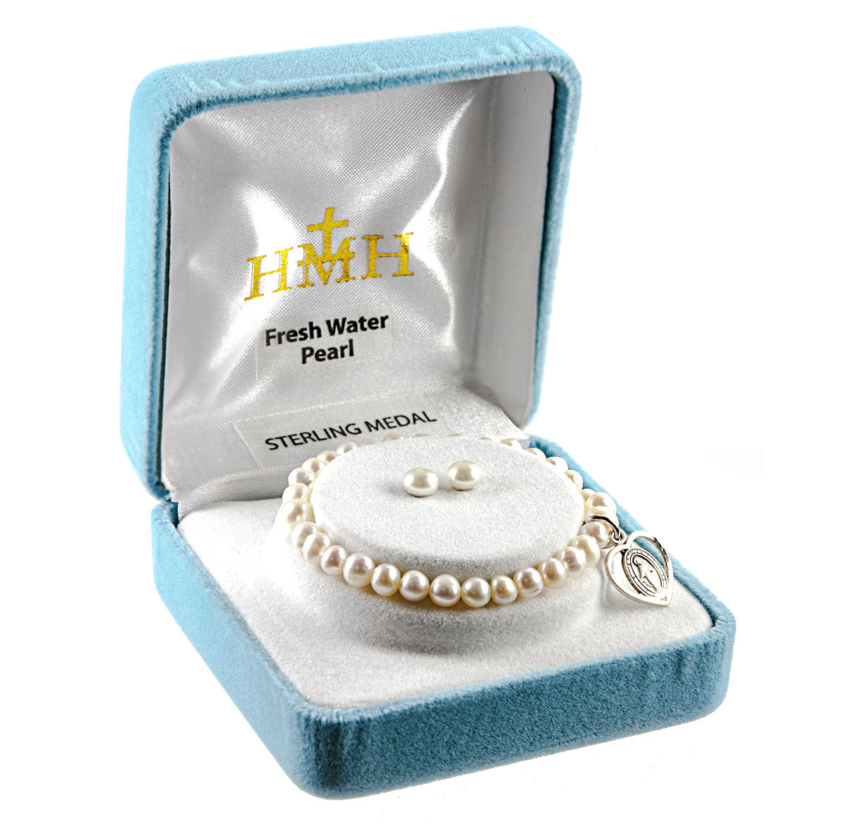 Sterling Silver Rosary Bracelet Created with 8mm Aurora Borealis Finest Austrian Crystal Heart Shape Beads