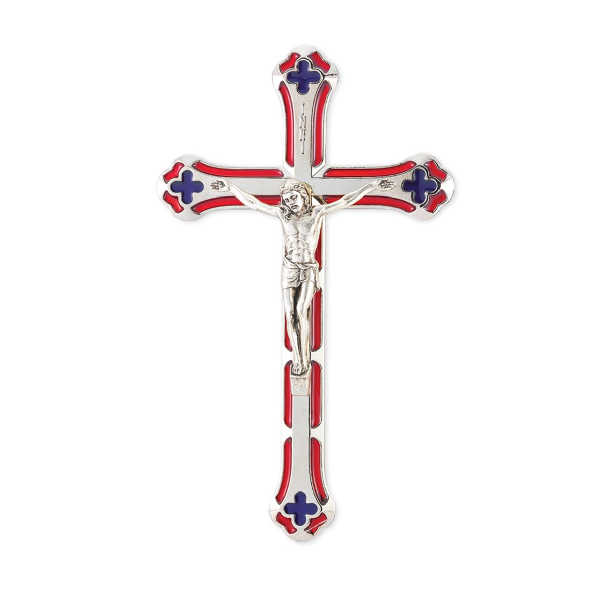 Crucifix Blue and Red Epoxied Metal