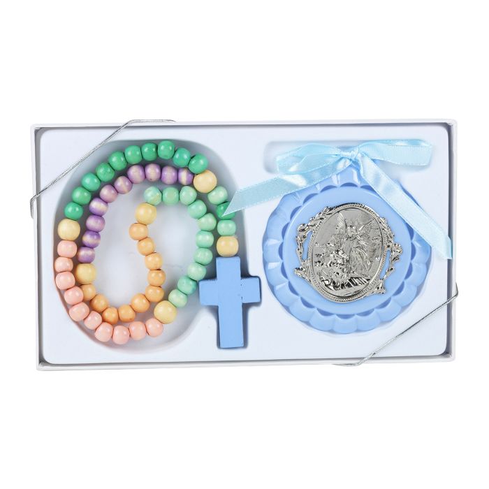 Guardian Angel Crib Medal and Rosary (Pink or Blue)