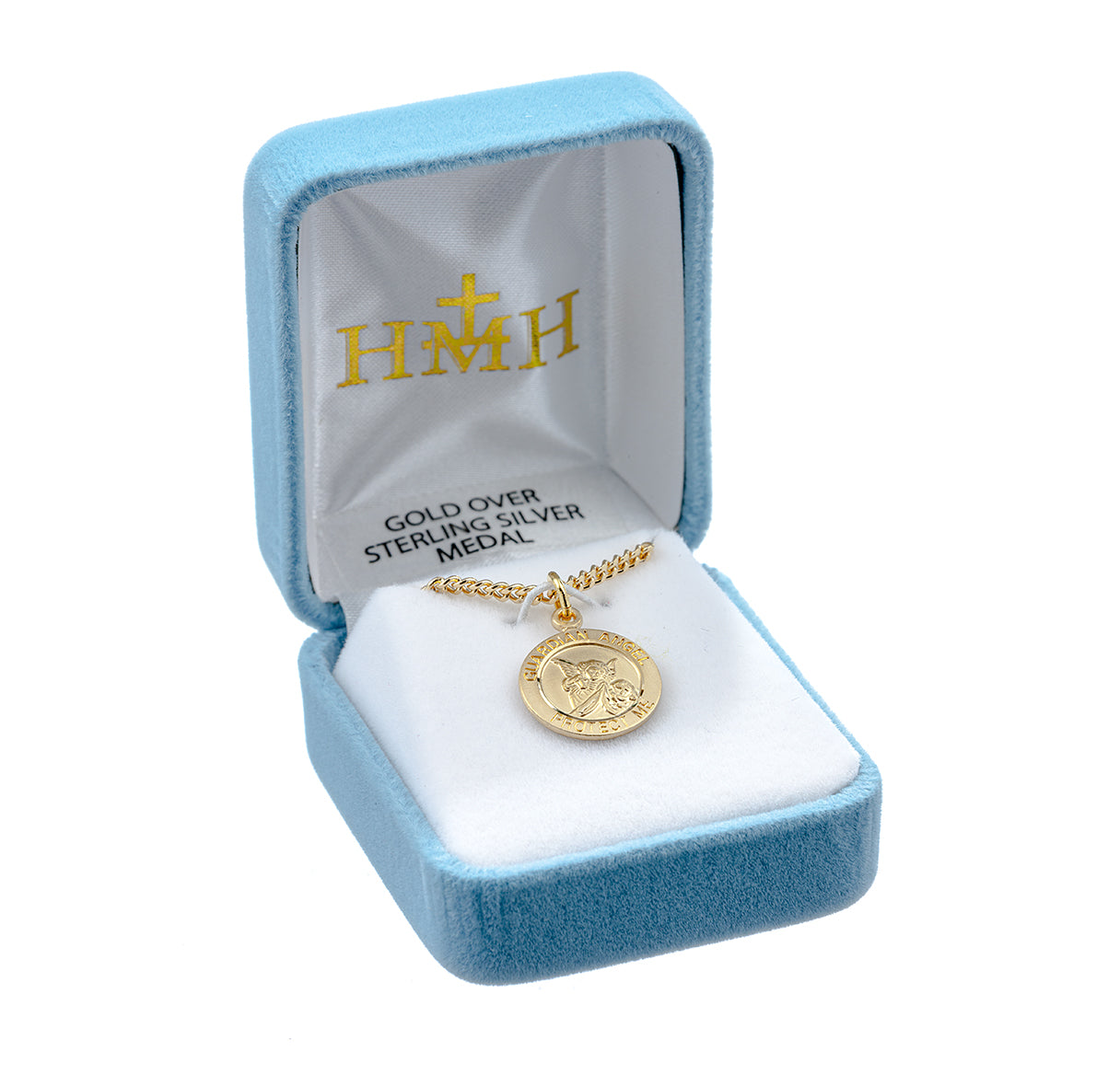 Guardian Angel Small Round Gold Over Sterling Silver Pendant