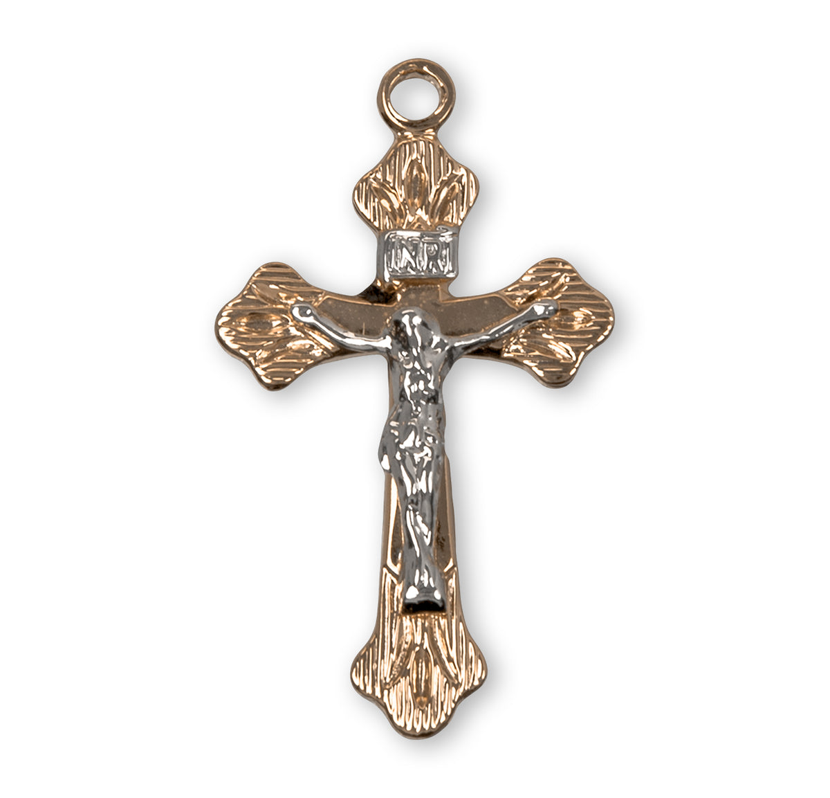 Flare Tipped Gold Over Sterling Silver Two Tone Crucifix