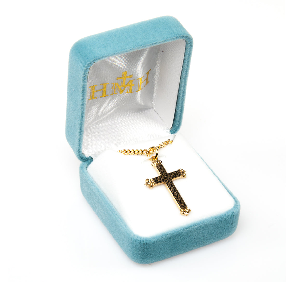 Gold Over Sterling Silver Cross with Black Enamel Design