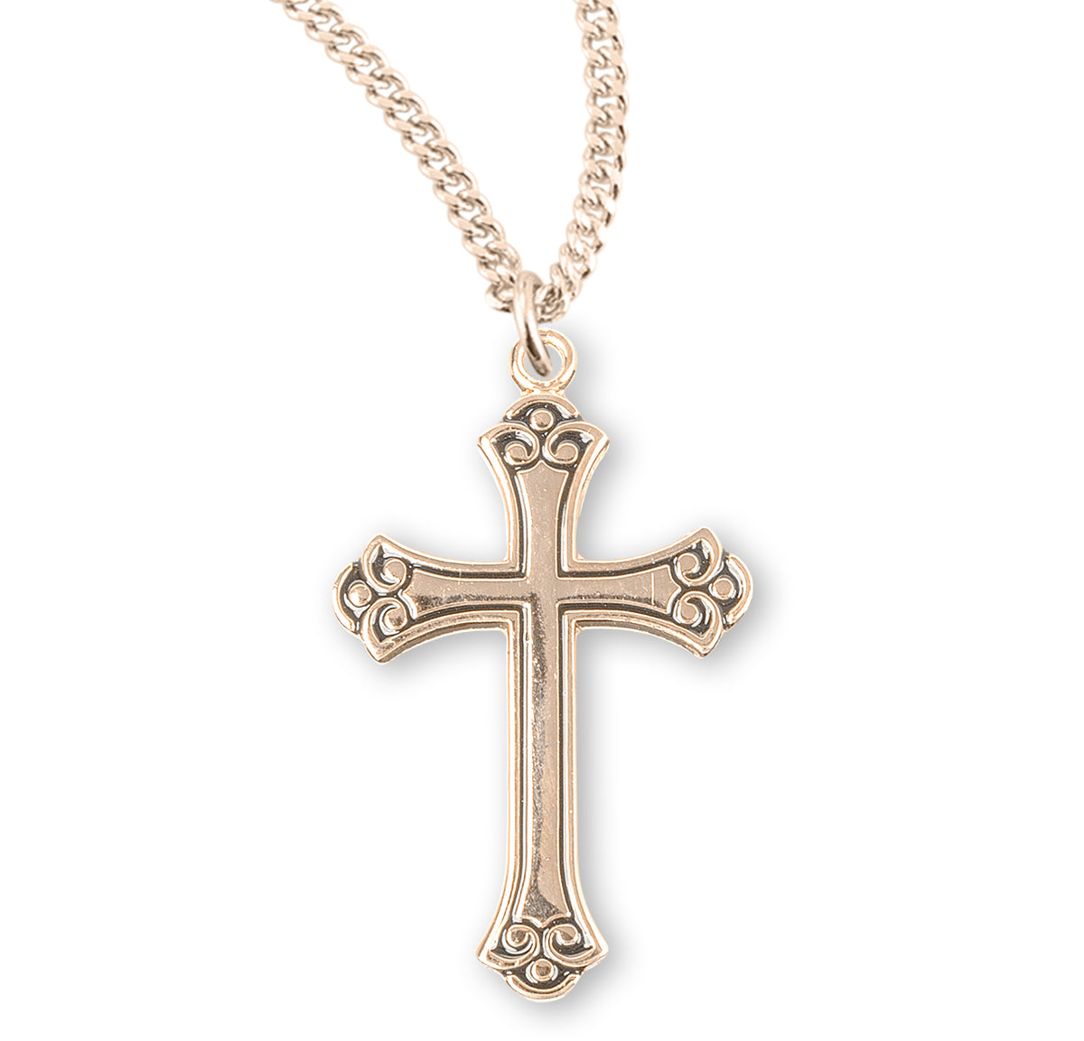 Swirl Tip Black Enameled Gold Over Sterling Silver Cross