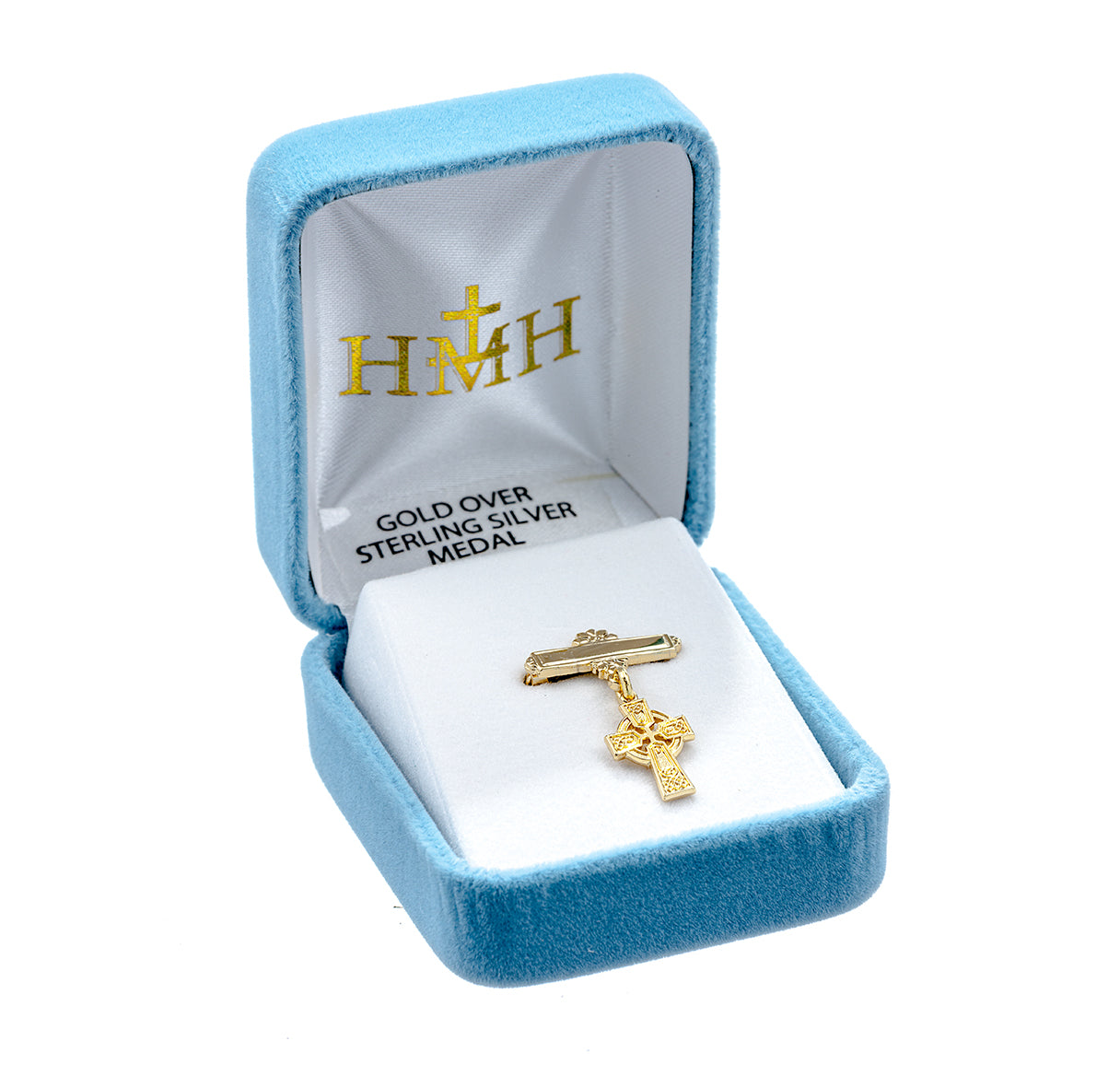 Gold Over Sterling Silver Irish Baby Irish Celtic Cross Pendant on a Bar Pin