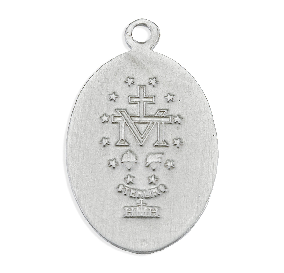Sterling Silver Oval Blue Enameled Miraculous Medal
