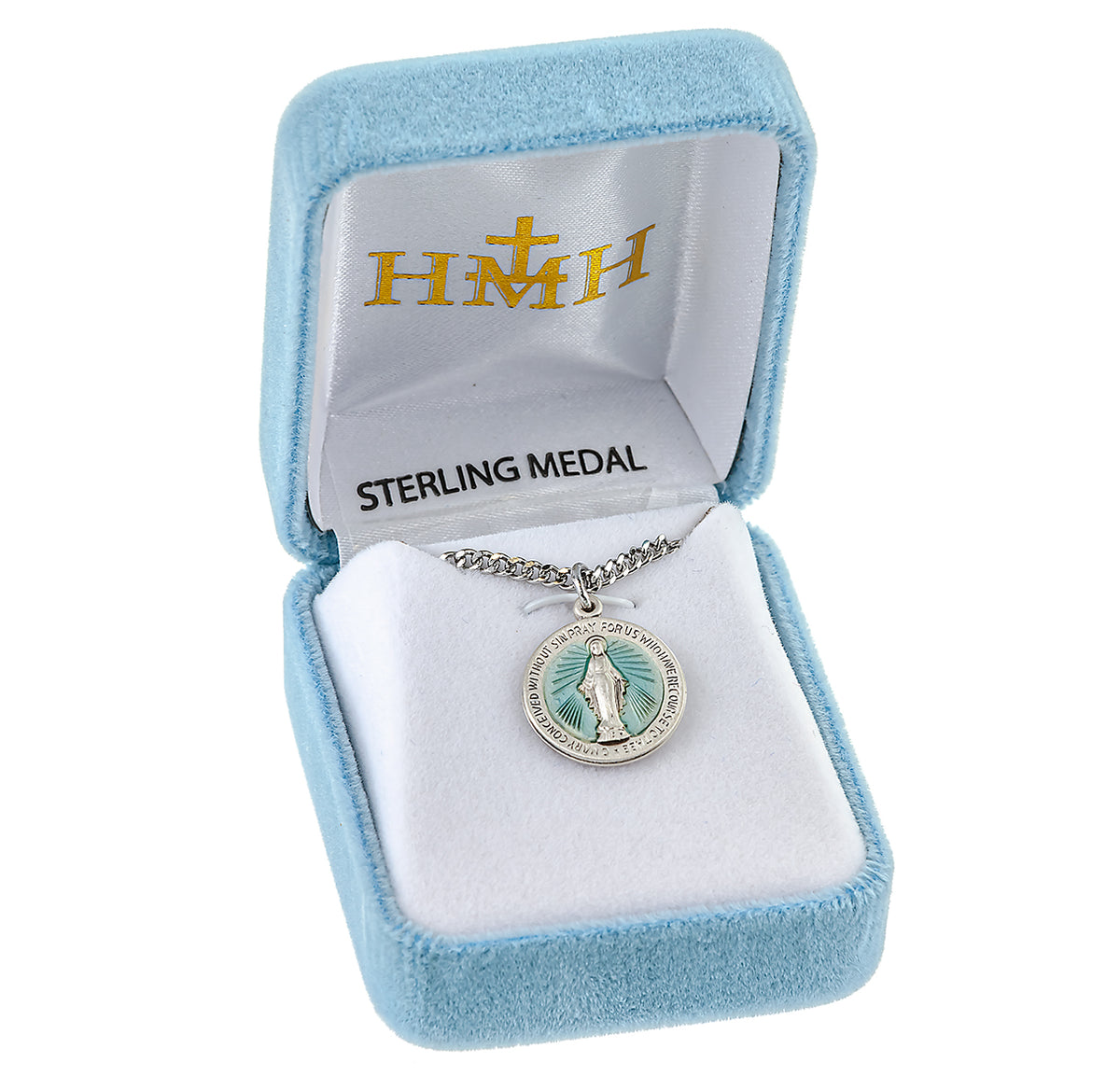 Sterling Silver Round Blue Miraculous Medal