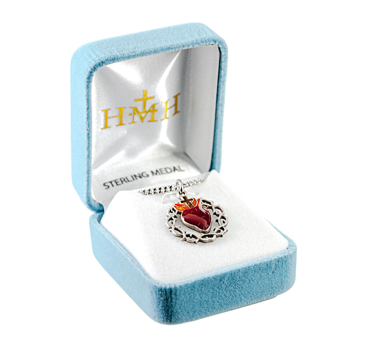 Sterling Silver Red Enameled Heart "Crown of Thorns" Medal