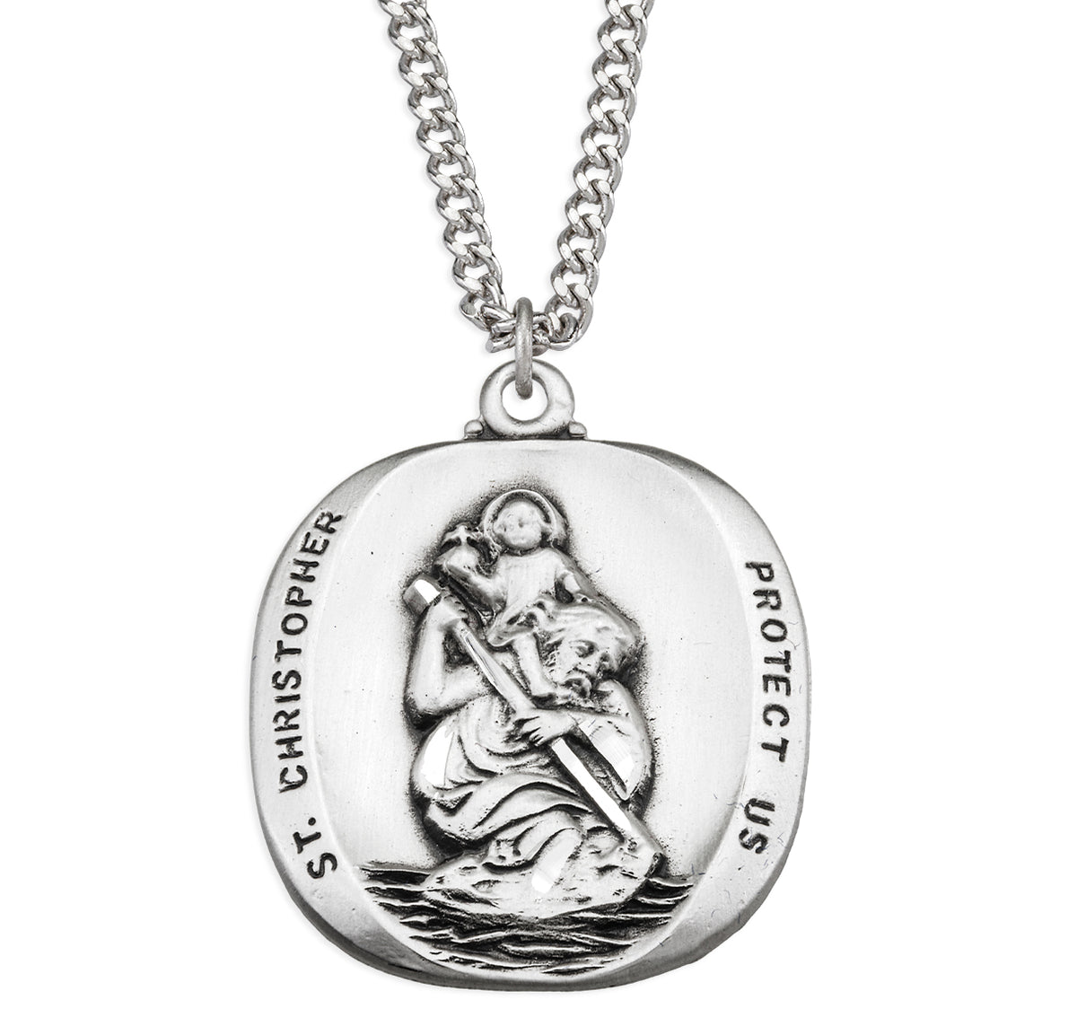 Saint Christopher Rounded Edge Sterling Silver Medal