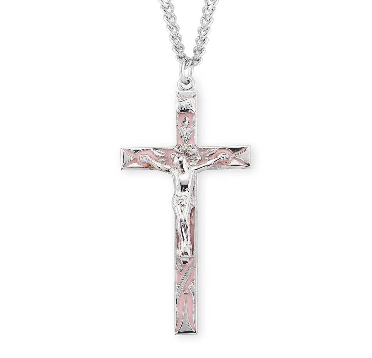 High Polished Pink Enameled Sterling Silver Crucifix