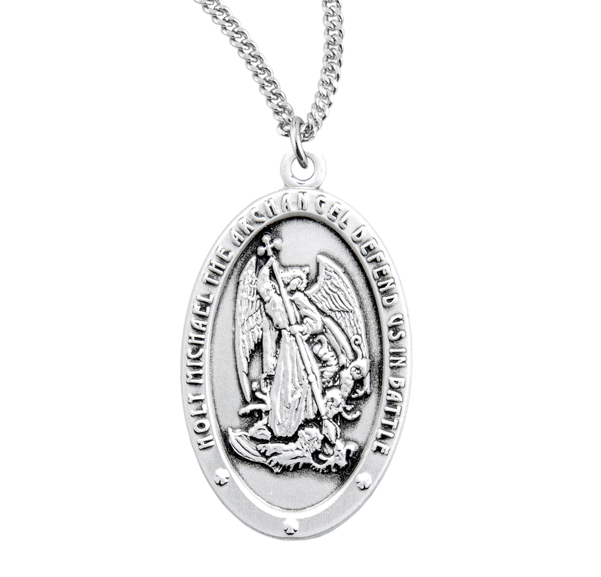 Saint Michael Archangel Oval Sterling Silver Medal
