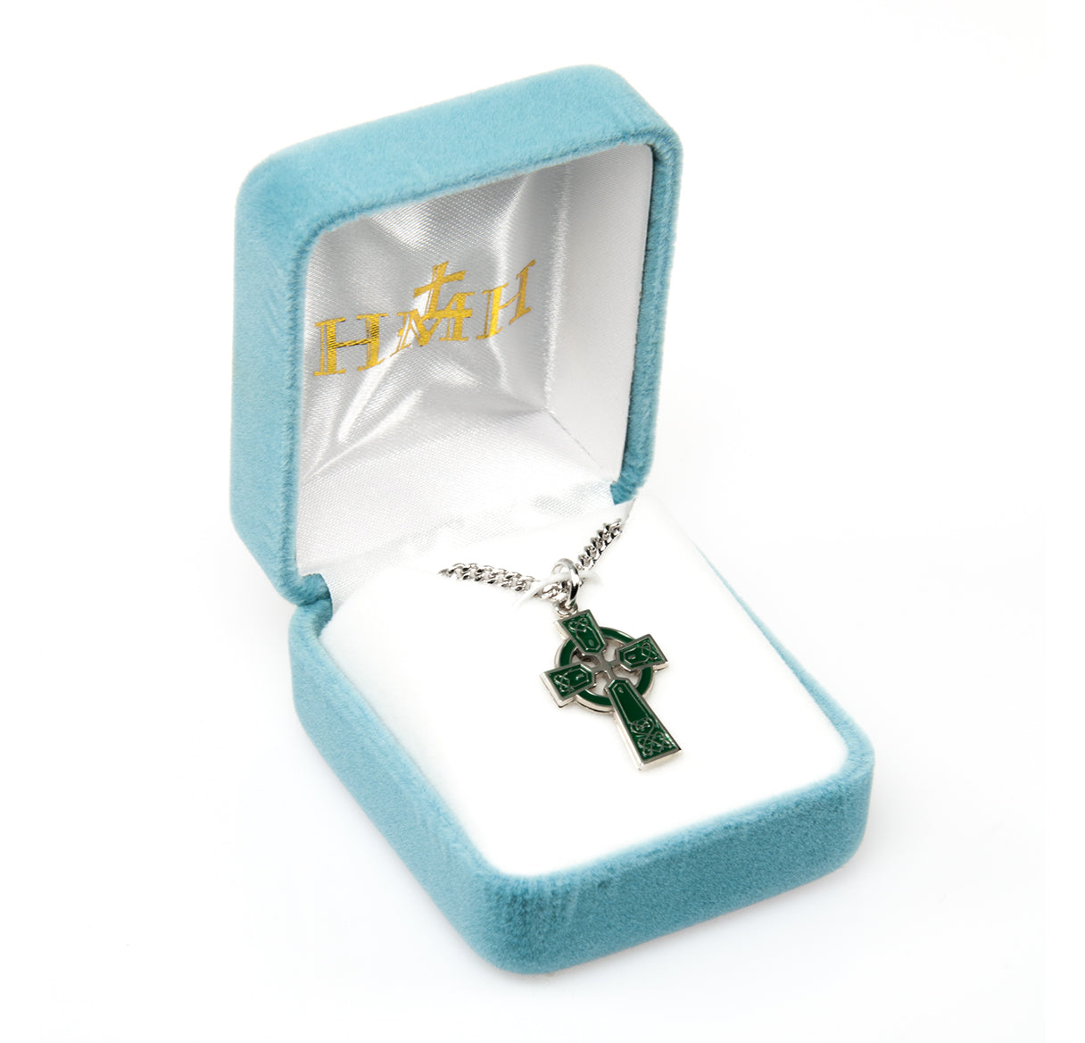 Sterling Silver Green Enameled Irish Celtic cross Pendant