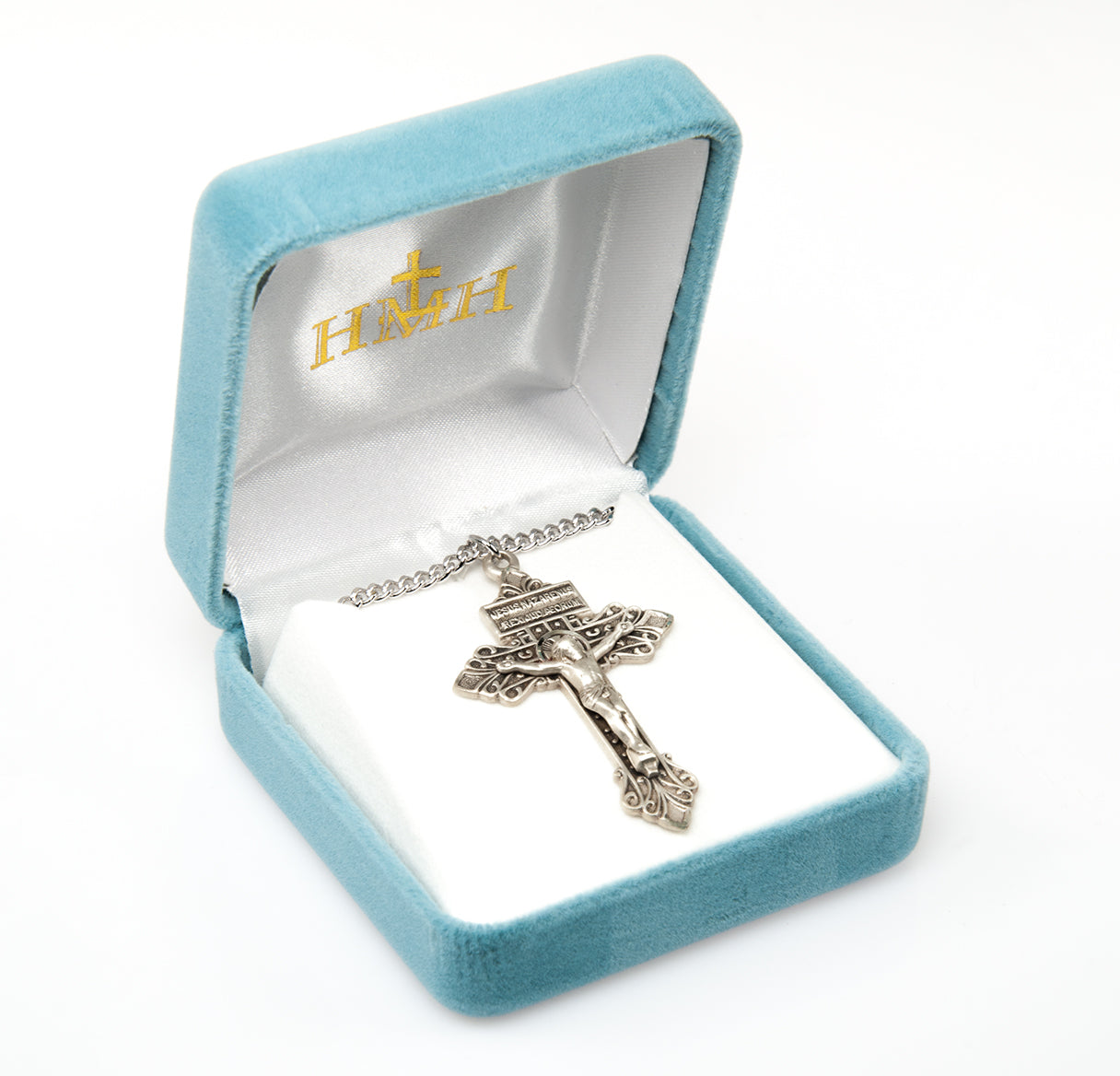 Sterling Silver Large Pardon Crucifix 24" Chainand Boxed