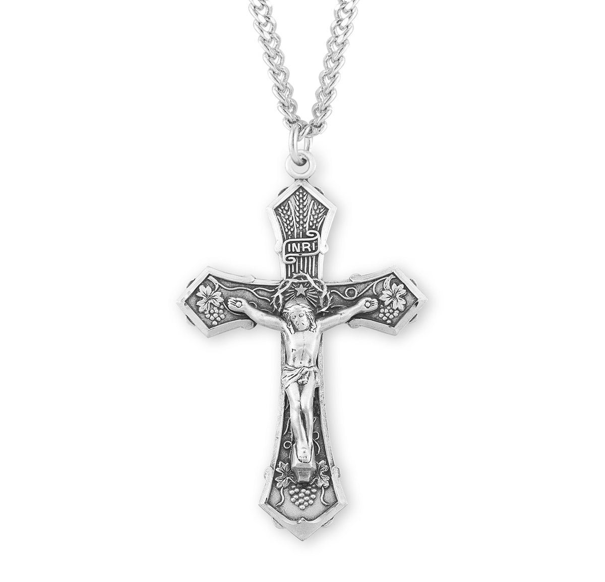 Grape and Wheat Design Sterling Silver Crucifix