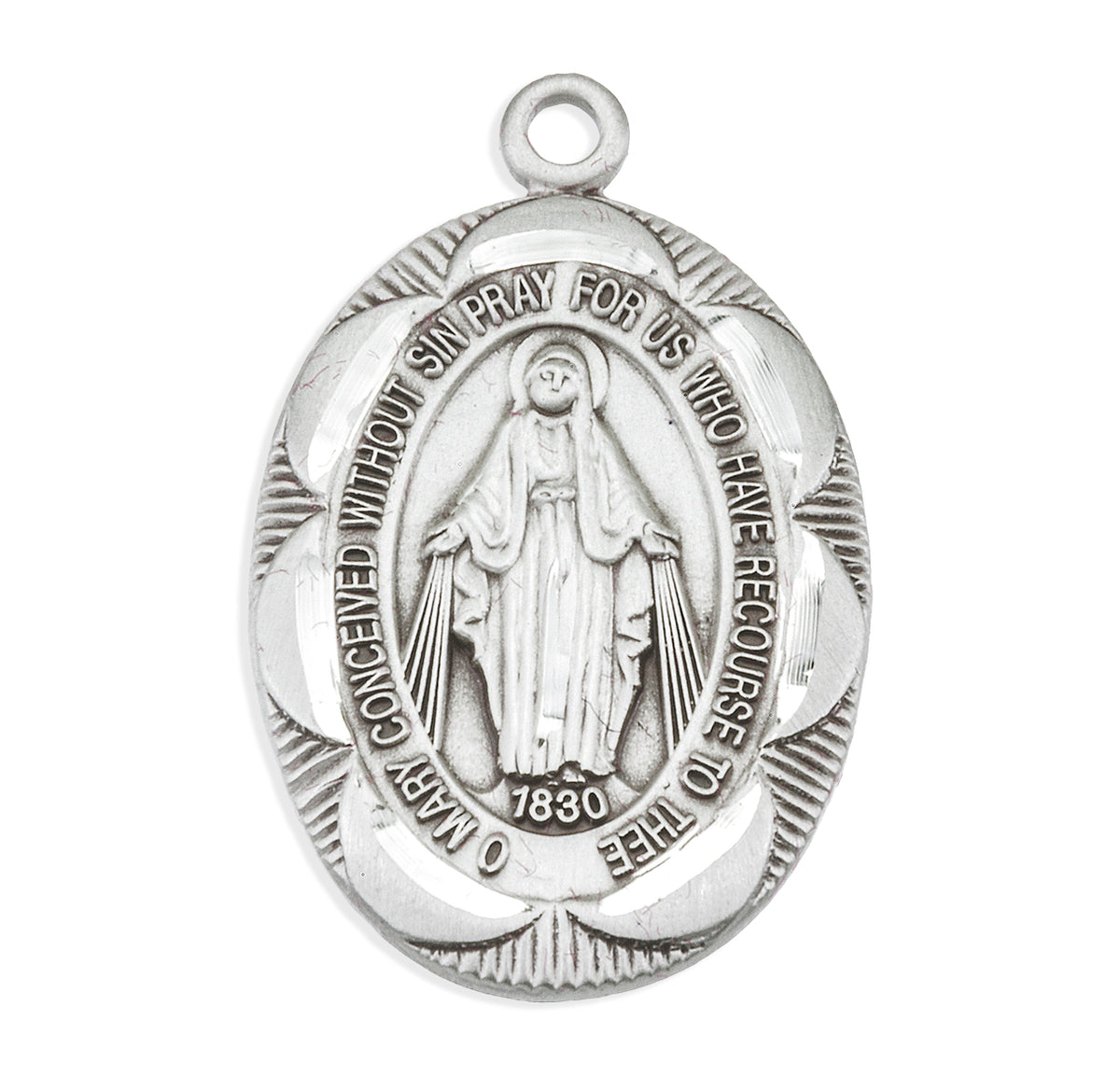Sterling Silver Oval Fancy Edge Miraculous Medal