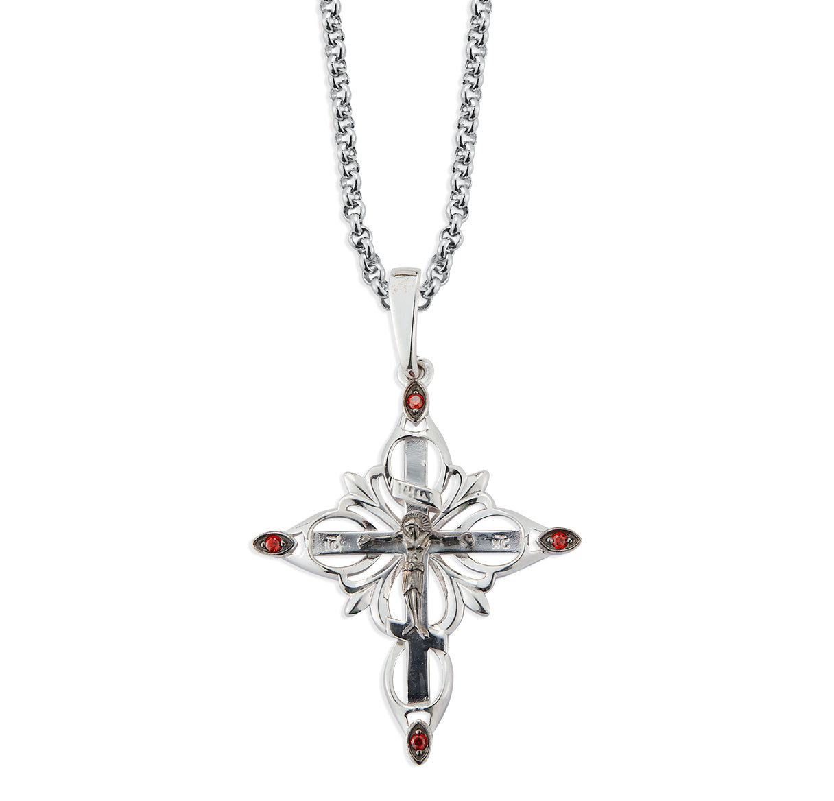 Sterling Silver Cross with White Flower Enamel & Gold Trim with CZ Accents~09