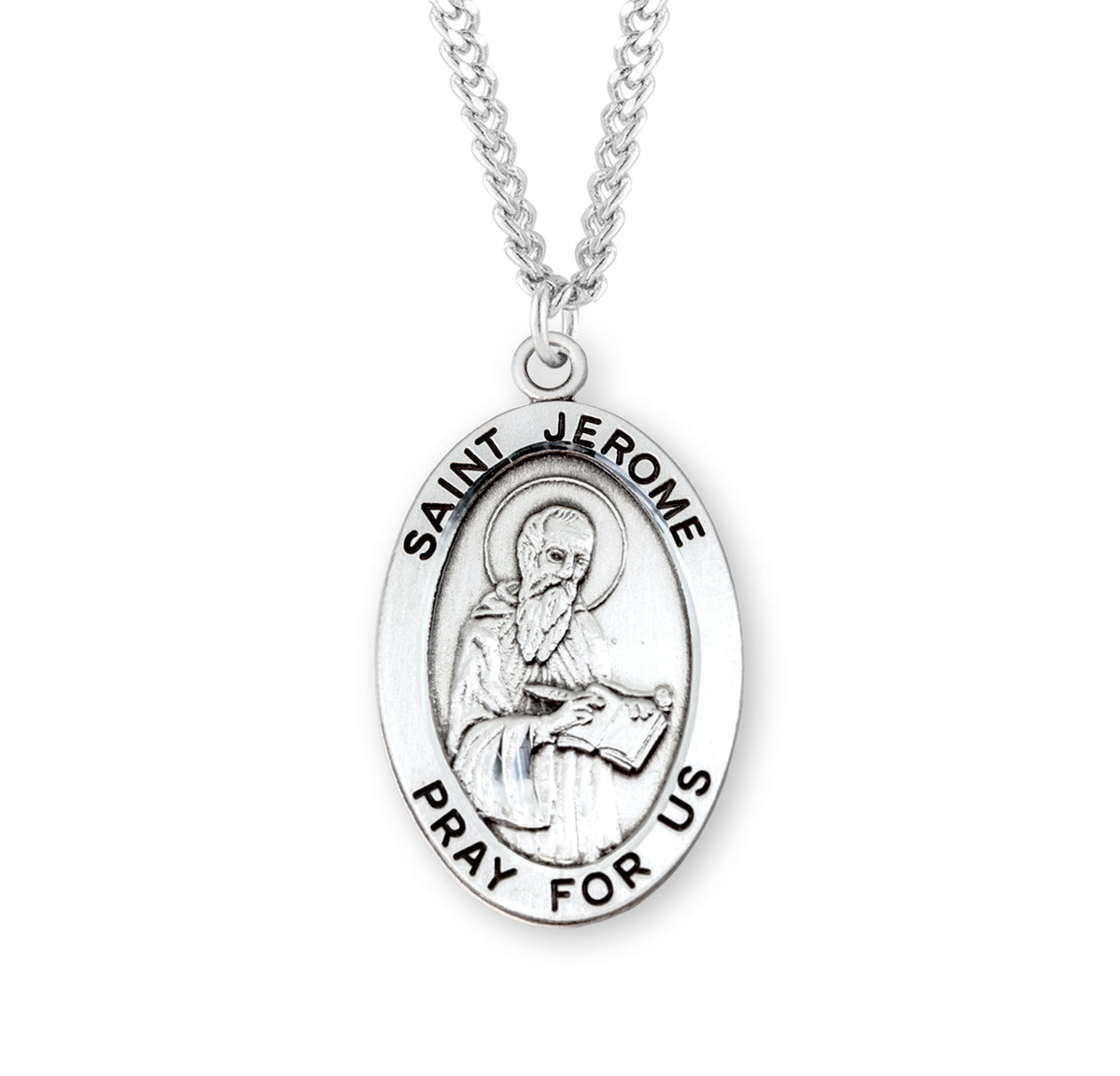 Patron Saint Jerome Oval Sterling Silver Medal