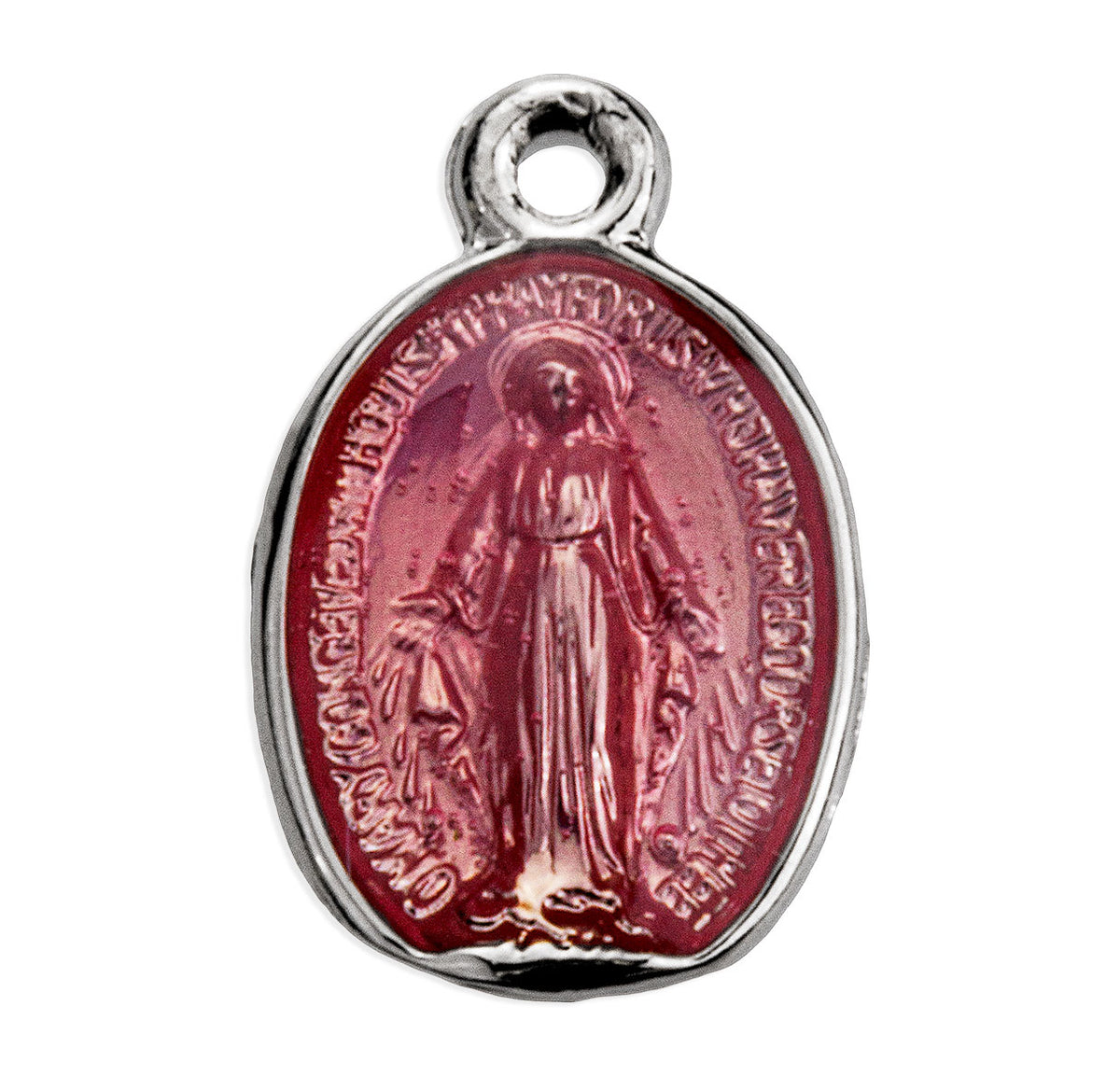 Sterling Silver Oval Pink Enameled Miraculous Medal