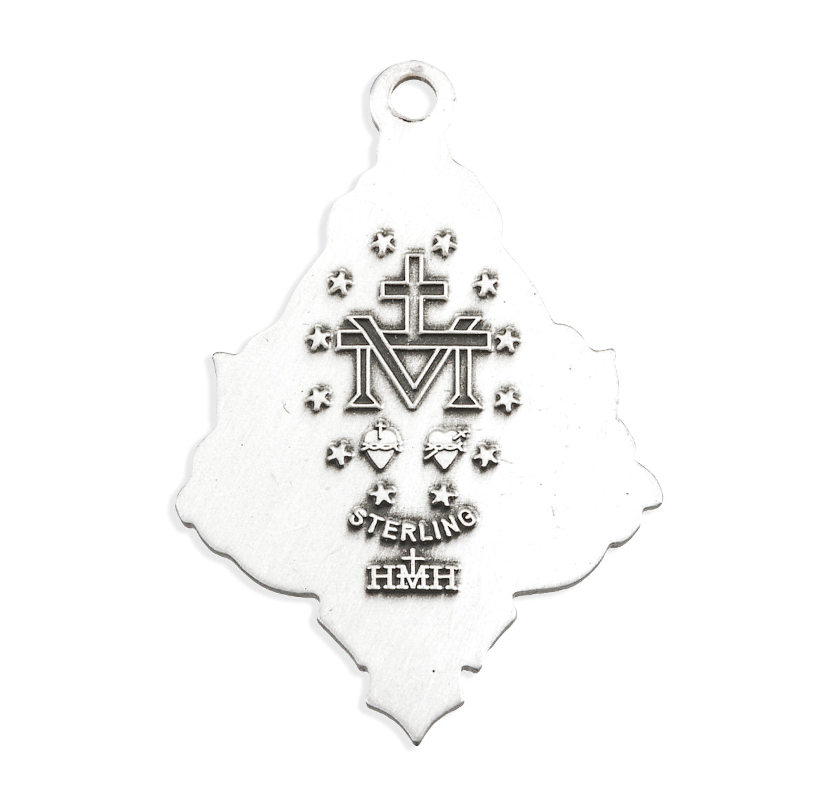 Sterling Silver Miraculous Medal with Pink Epoxy Flowers