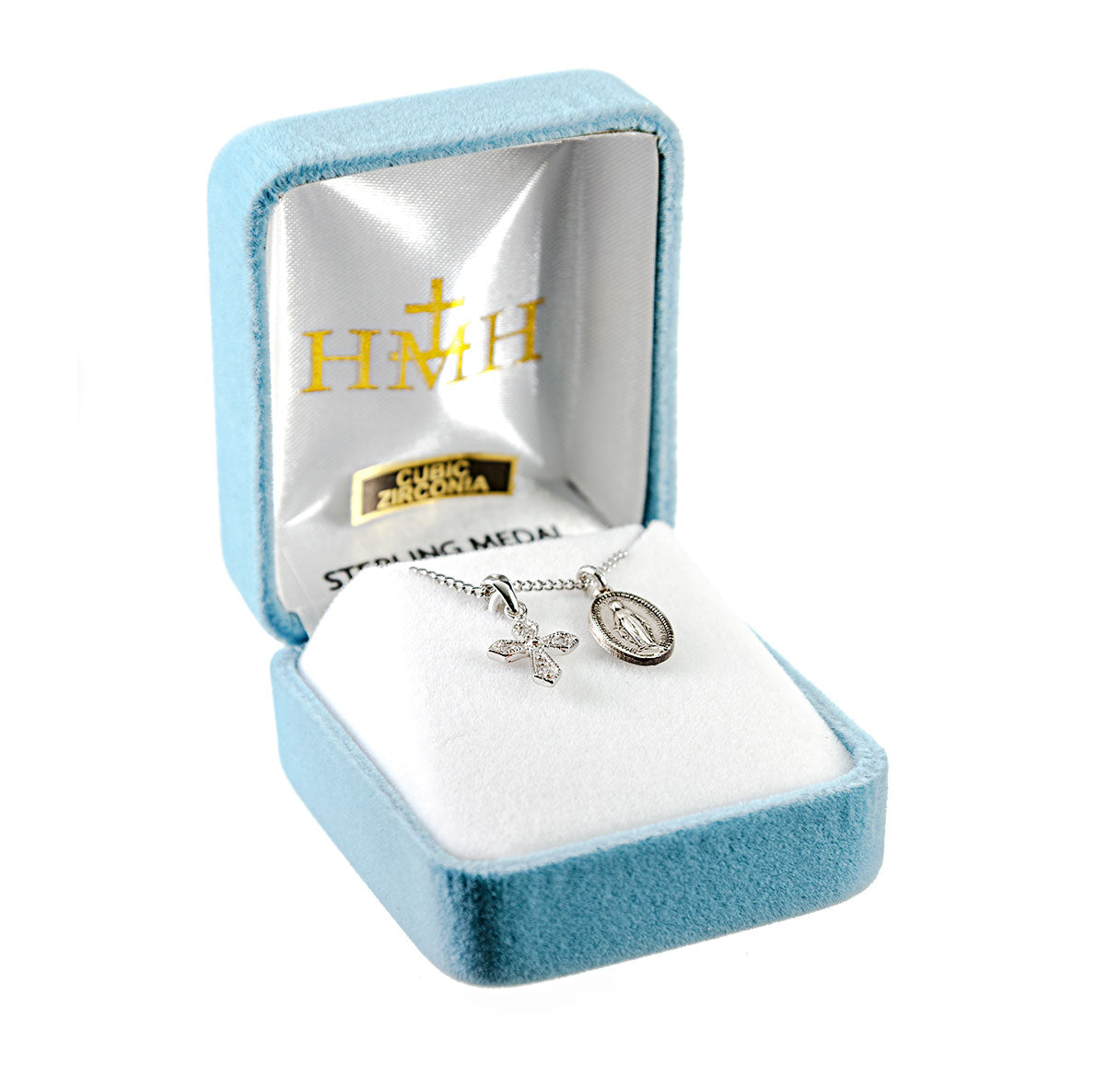 Sterling Silver Small Miraculous Medal and Small CZ Cross