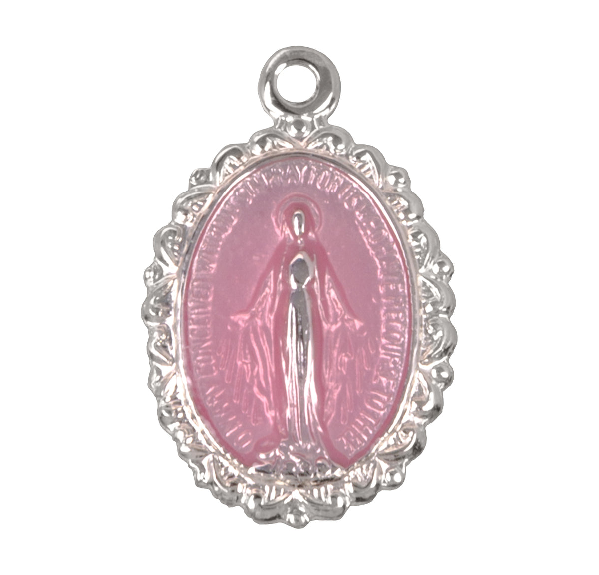 Sterling Silver Oval Pink Enameled Miraculous Medal