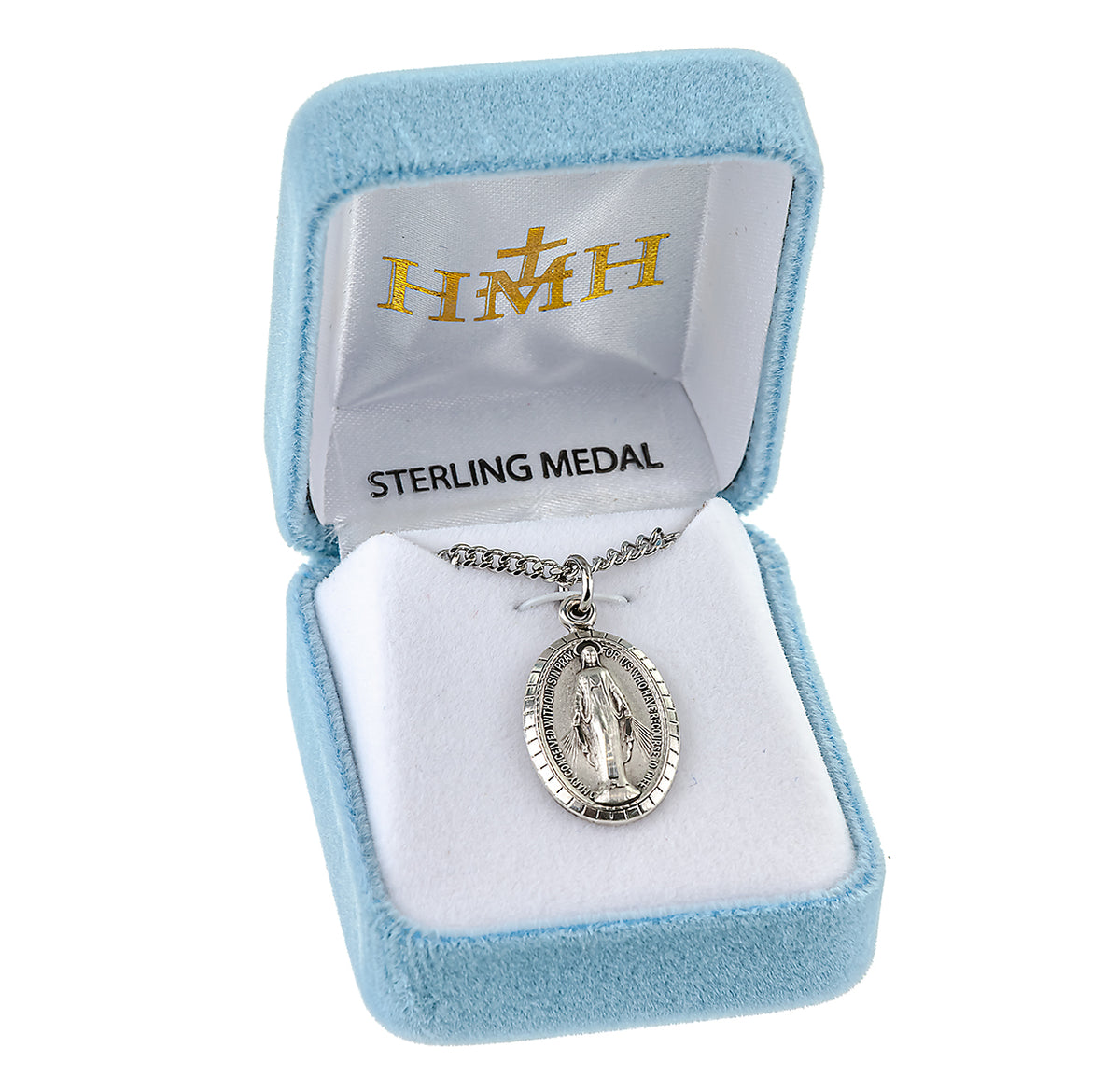 Sterling Silver Blue Enameled Miraculous Medal