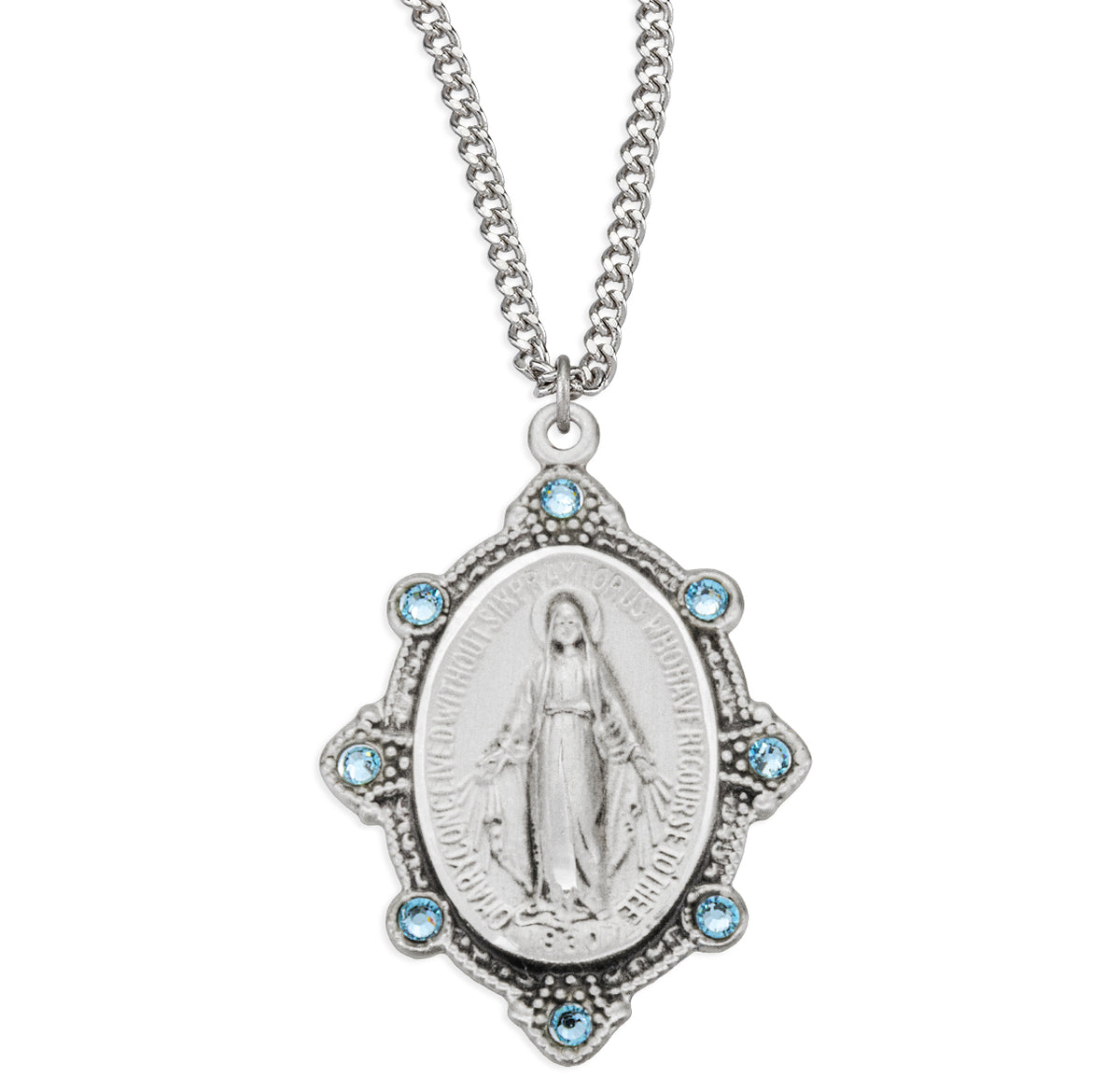Sterling Silver Oval Miraculous Medal Set with Pink Crystals