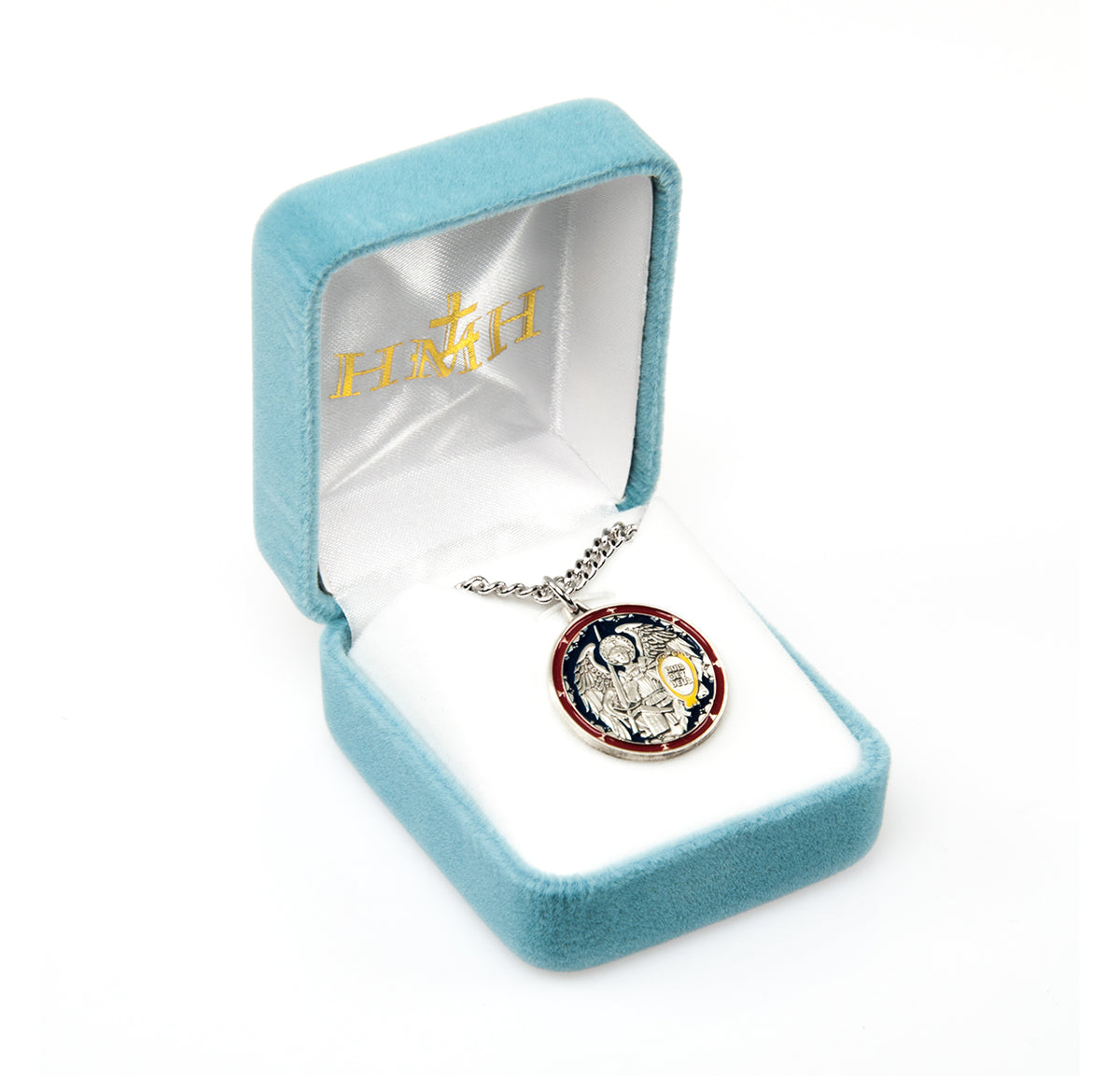 Saint Michael the Archangel Round Sterling Silver Enameled Medal