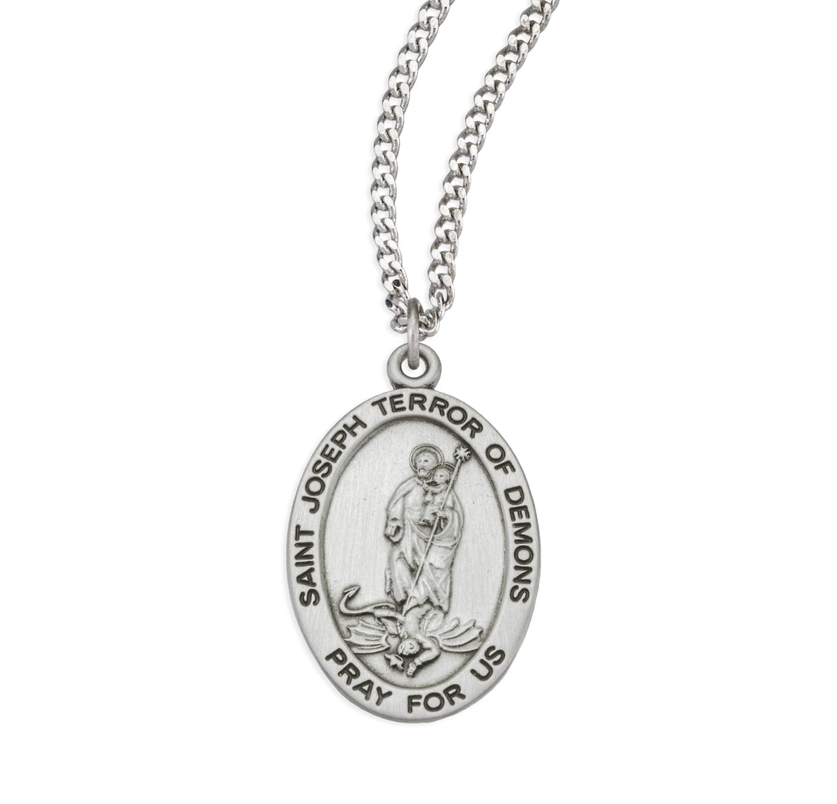 Saint Joseph Terror of Demons Oval Sterling Silver Medal