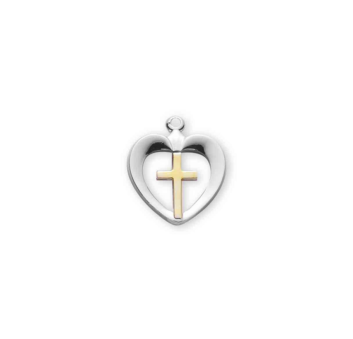 Two-Tone Sterling Silver Cross in Heart Pendant