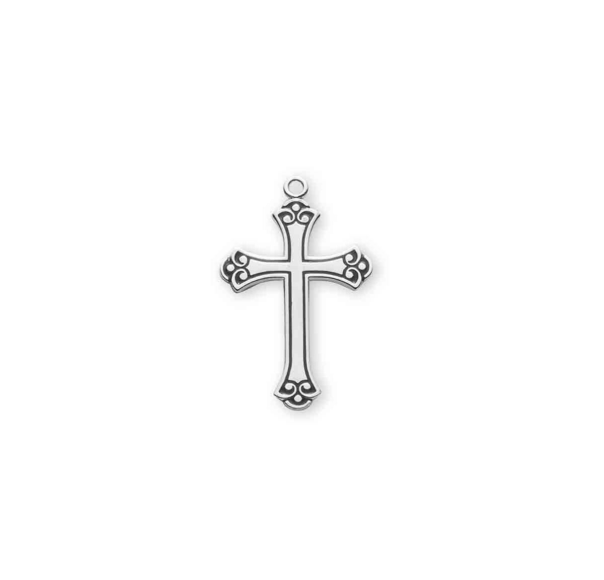 Swirl Tip Black Enameled Sterling Silver Cross