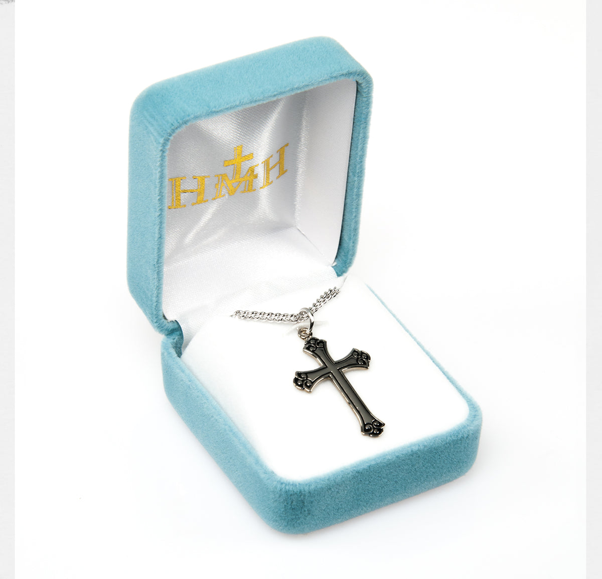 Swirl Tip Black Enameled Sterling Silver Cross