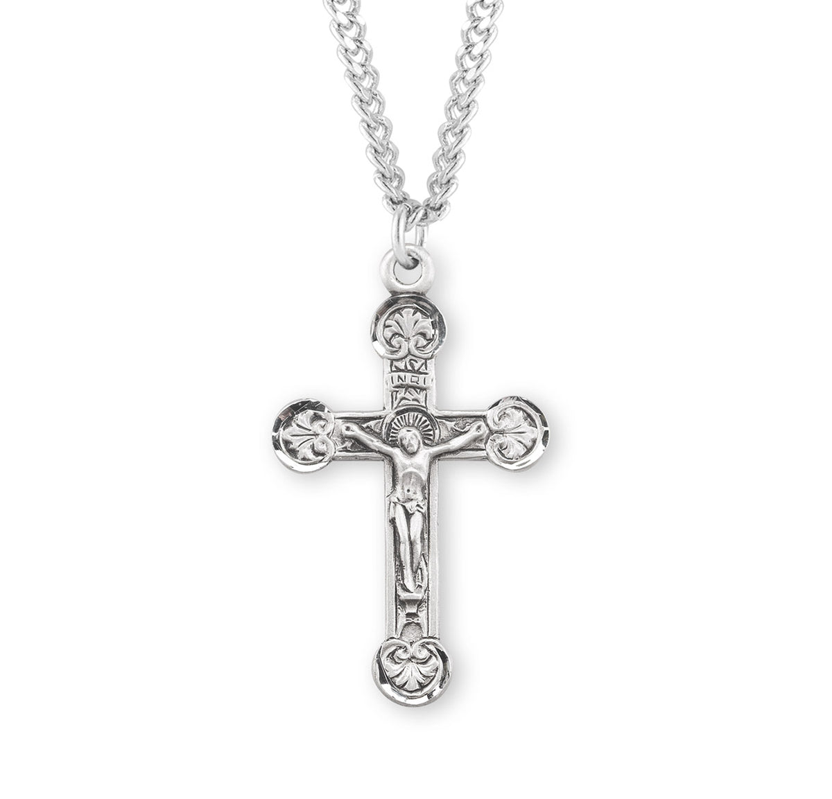 Floret Tipped Sterling Silver Crucifix