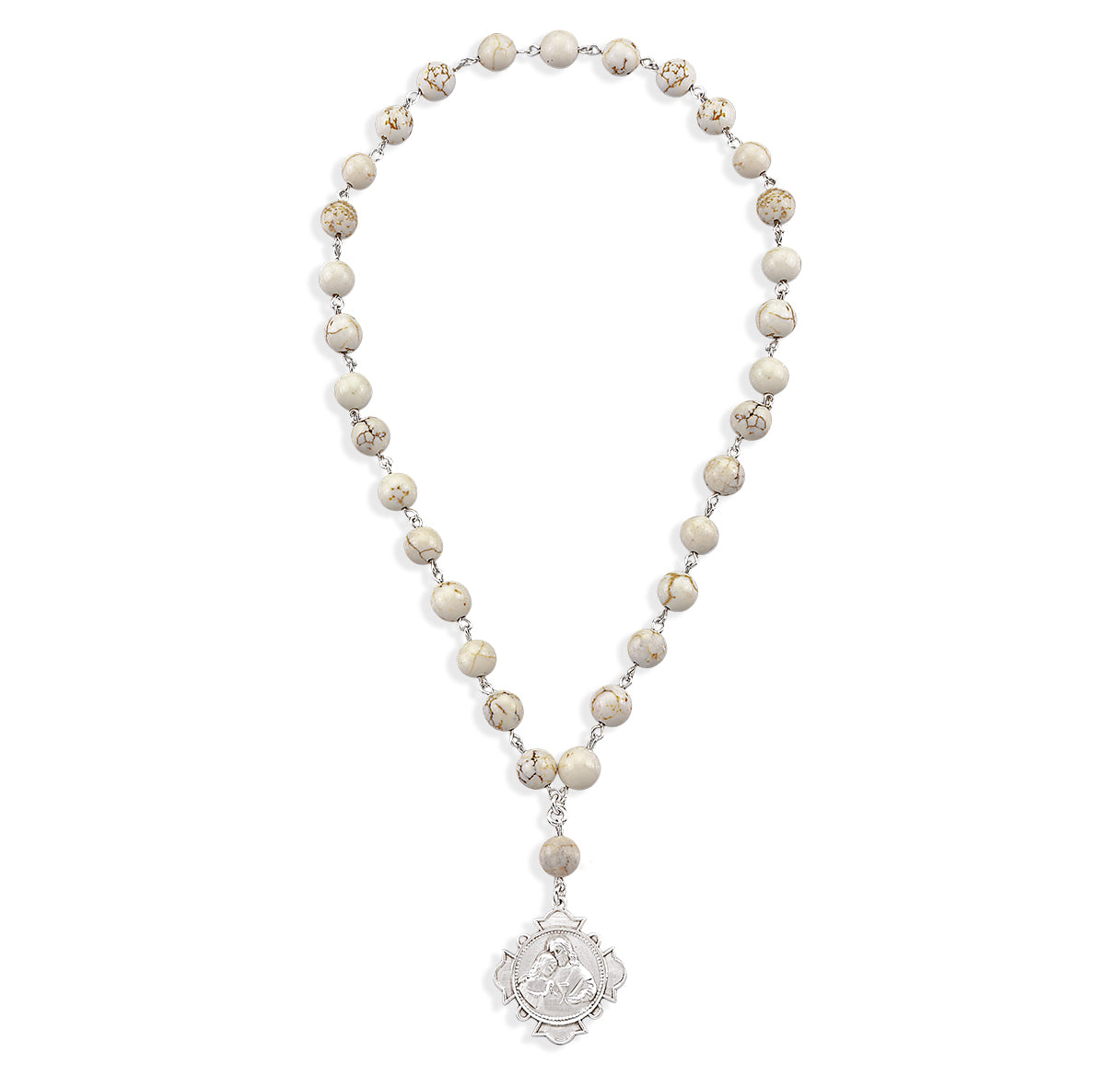 Sterling Silver Blessed Sacrament Chaplet made with 8mm White Howlite Gemstone Beads
