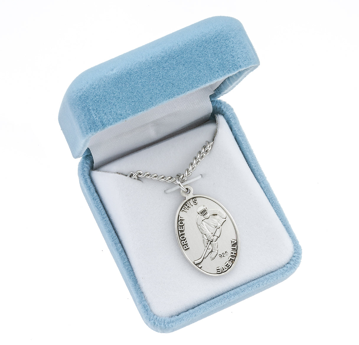 Saint Christopher Oval Sterling Silver Hockey Male Athlete Medal